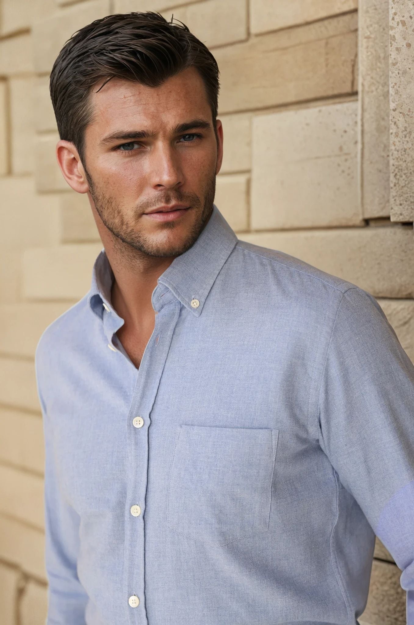 Chemise Clovis en flanelle de coton - Ciel-CHEMISE HOMME-Curling-Paris