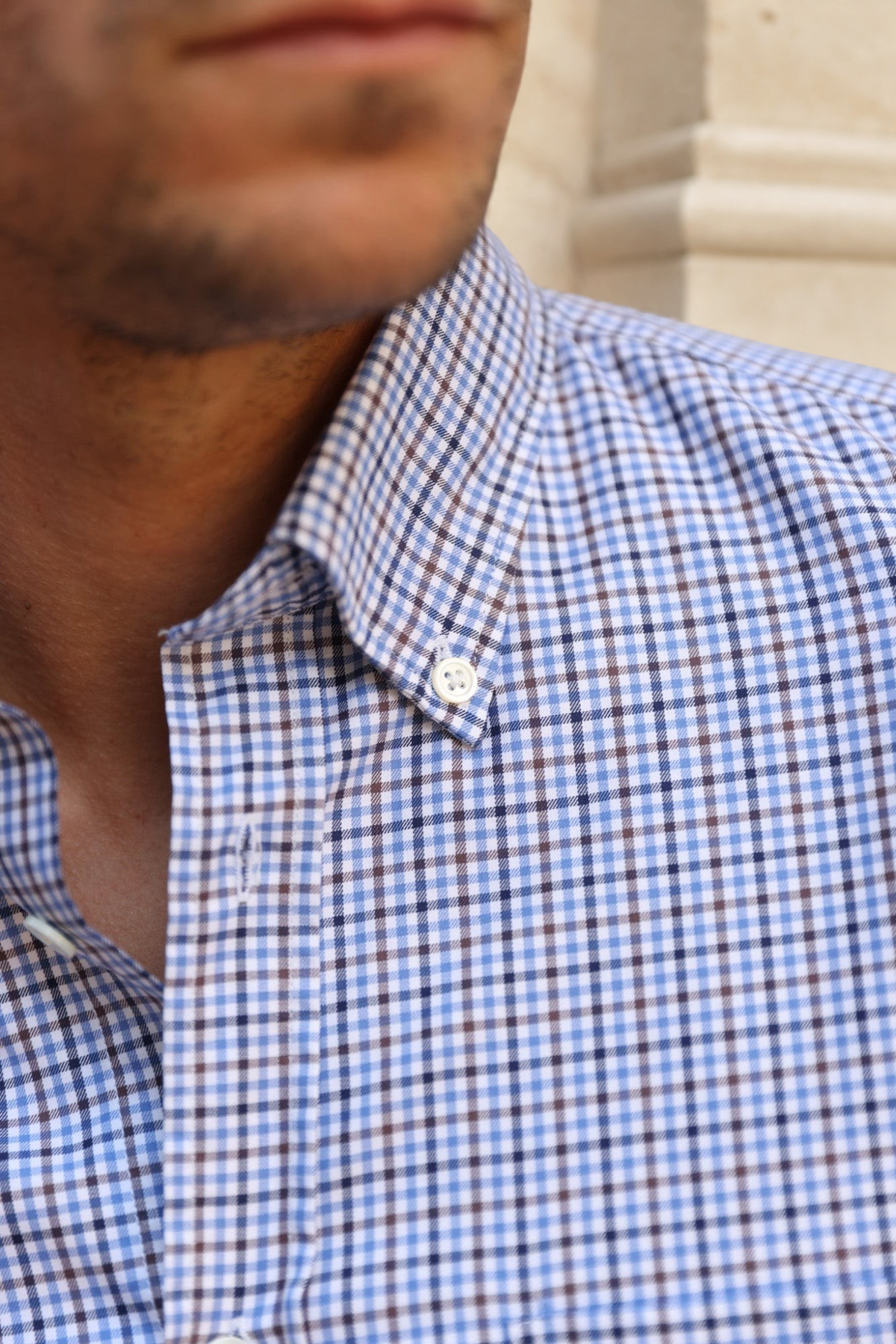 Chemise Clovis en flanelle de coton à carreaux - Bleu et Marron-CHEMISE HOMME-Curling-Paris