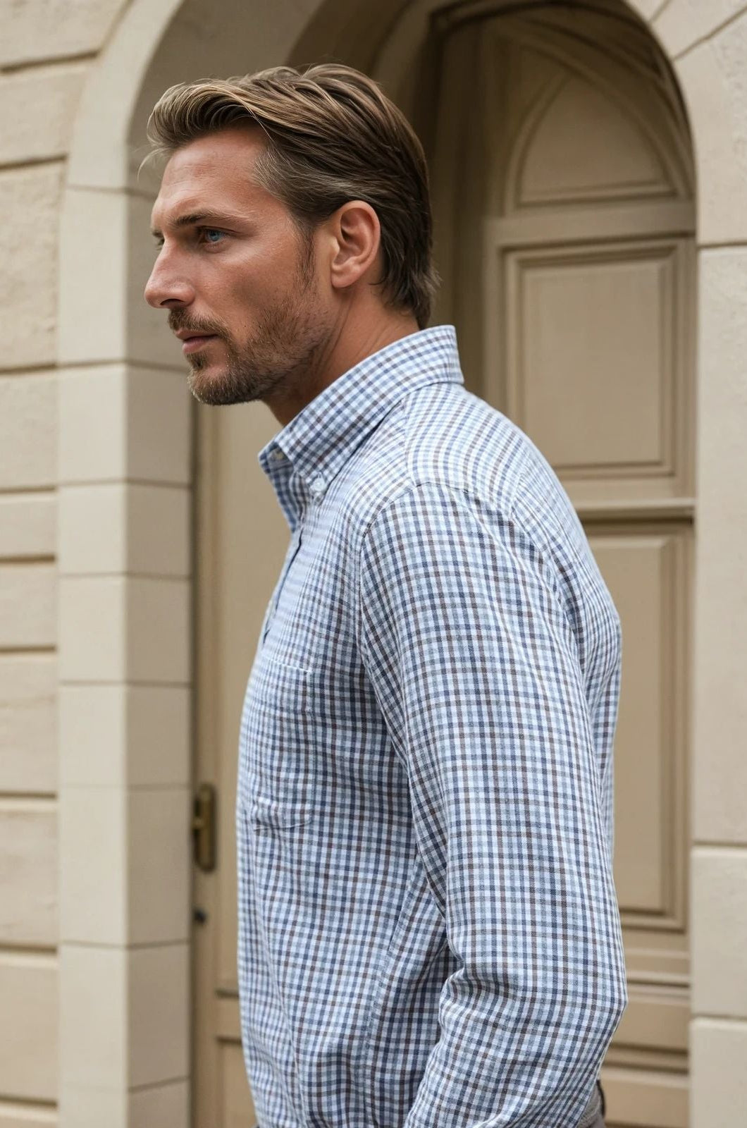 Chemise Clovis en flanelle de coton à carreaux - Gris et Marron-CHEMISE-Curling-Paris