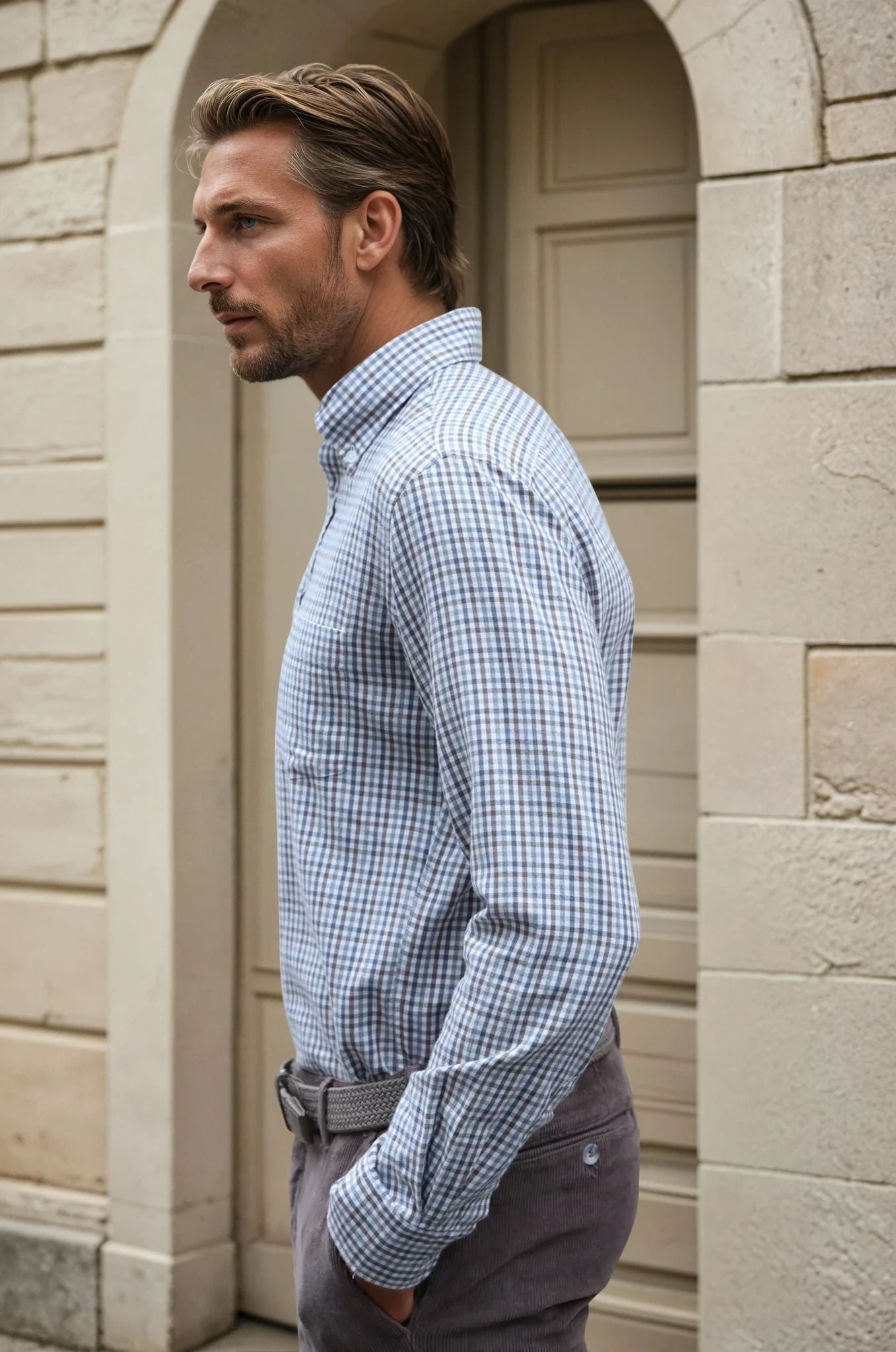 Chemise Clovis en flanelle de coton à carreaux - Gris et Marron-CHEMISE HOMME-Curling-Paris