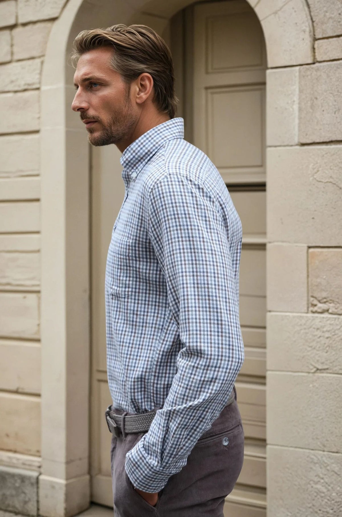Clovis plaid cotton and Tencel shirt - Brown and grey