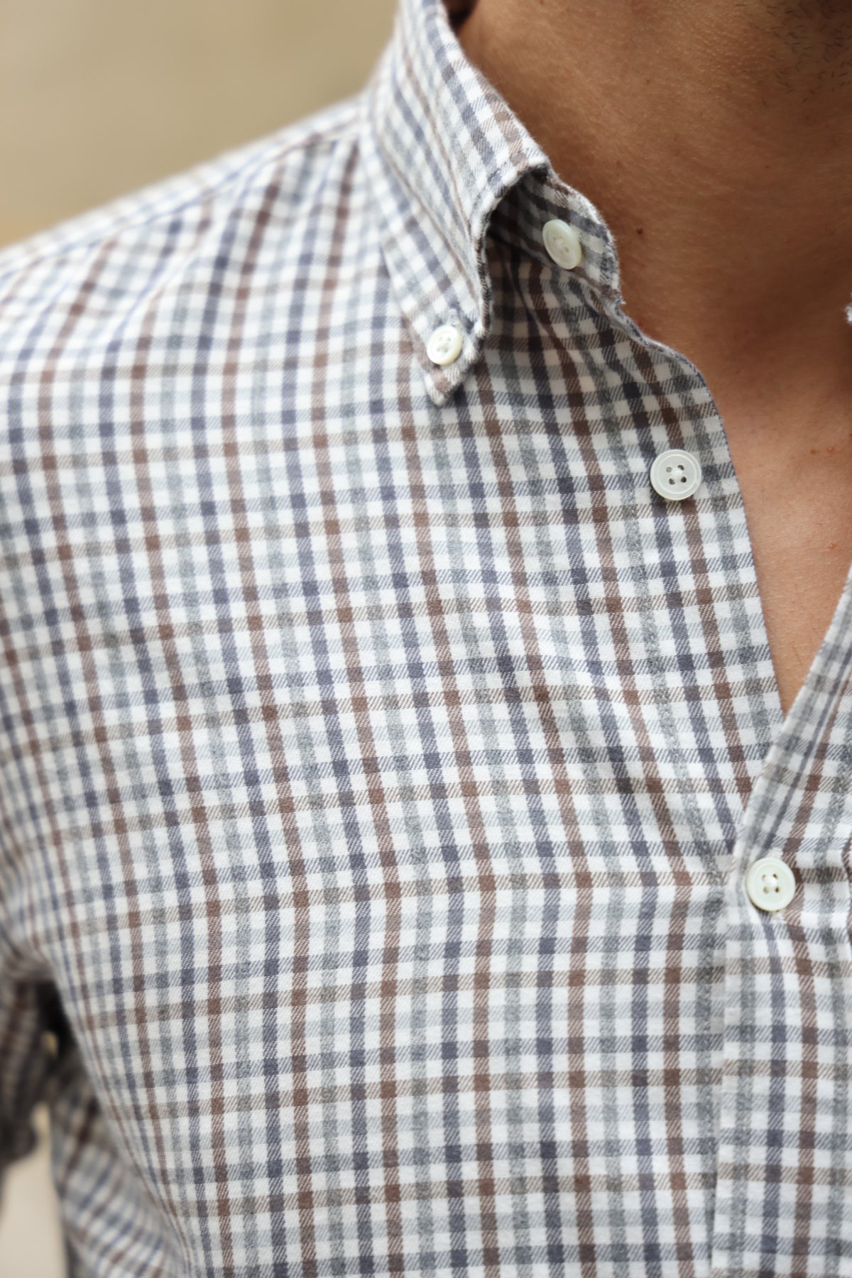 Clovis plaid cotton and Tencel shirt - Brown and grey