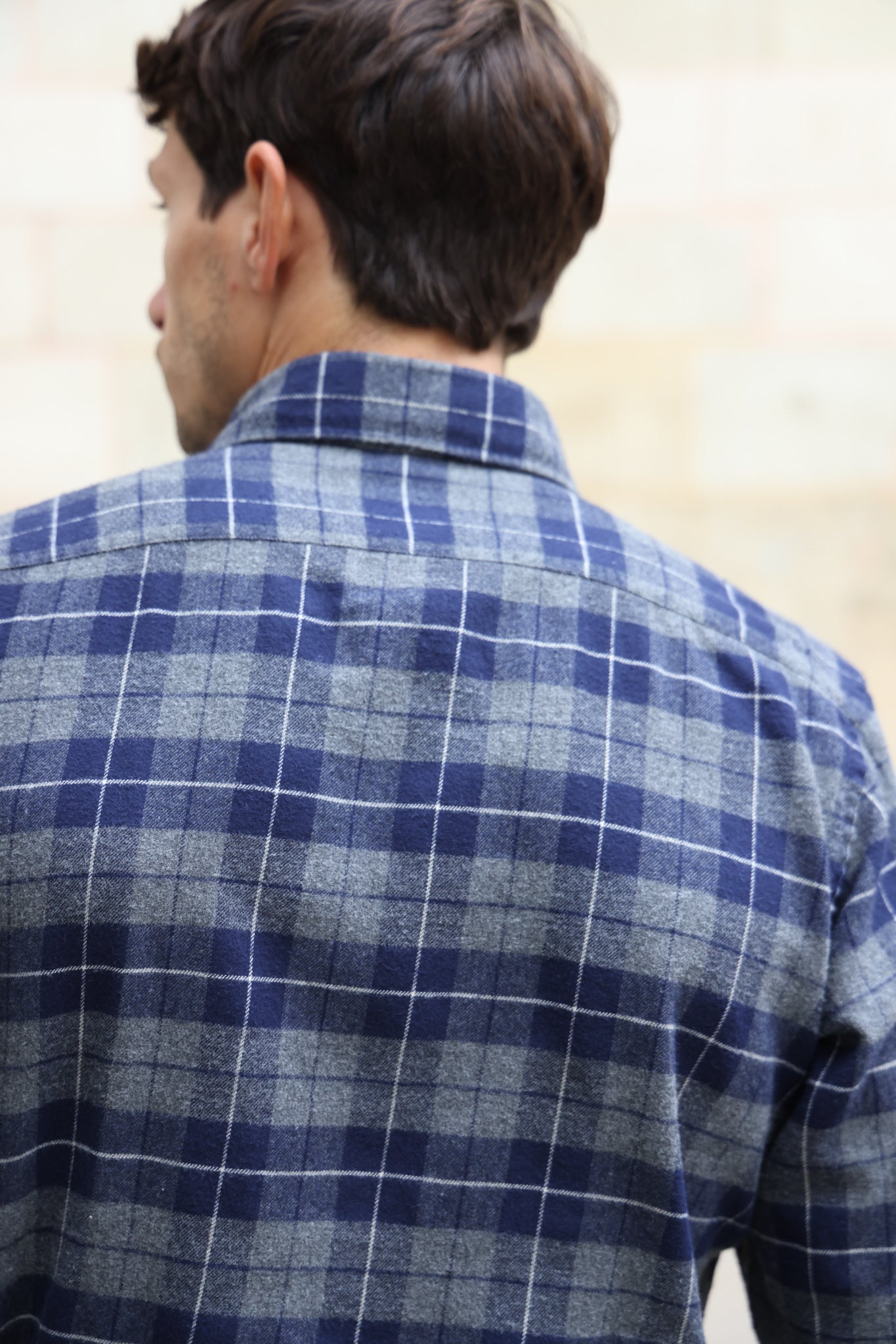 Chemise Clovis en flanelle de coton à carreaux - Marine et Gris-CHEMISE HOMME-Curling-Paris