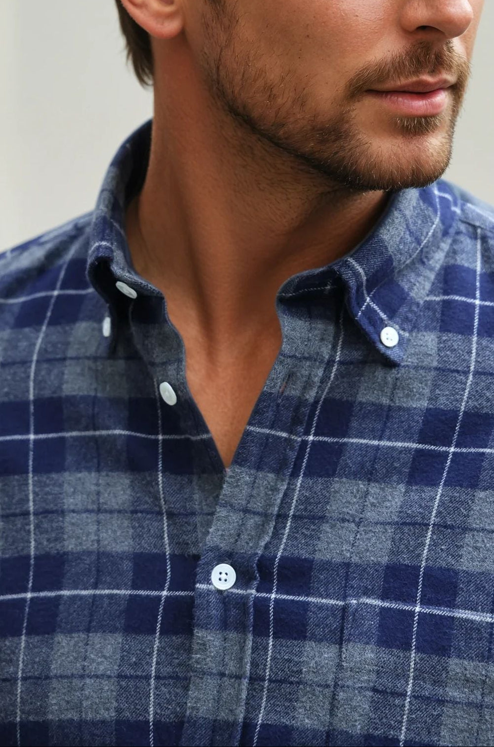 Chemise Clovis en flanelle de coton à carreaux - Marine et Gris-CHEMISE HOMME-Curling-Paris