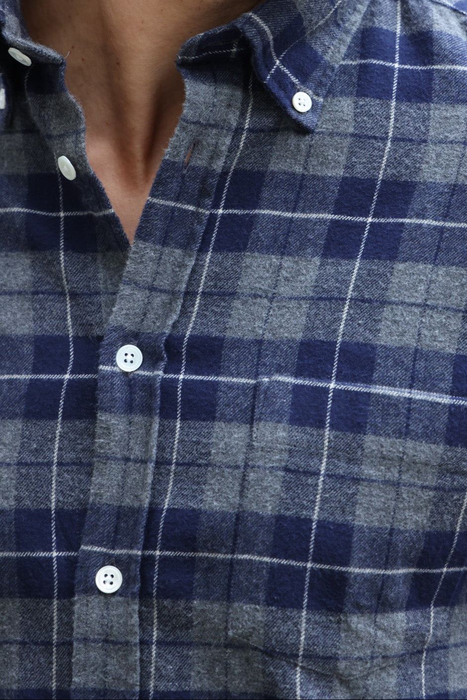Chemise Clovis en flanelle de coton à carreaux - Marine et Gris-CHEMISE HOMME-Curling-Paris