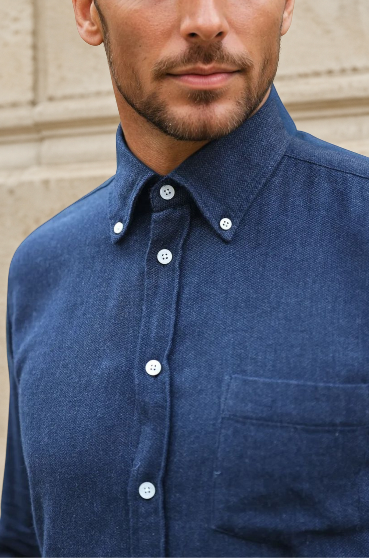 Chemise Clovis en flanelle de coton tweed - Marine-CHEMISE HOMME-Curling-Paris