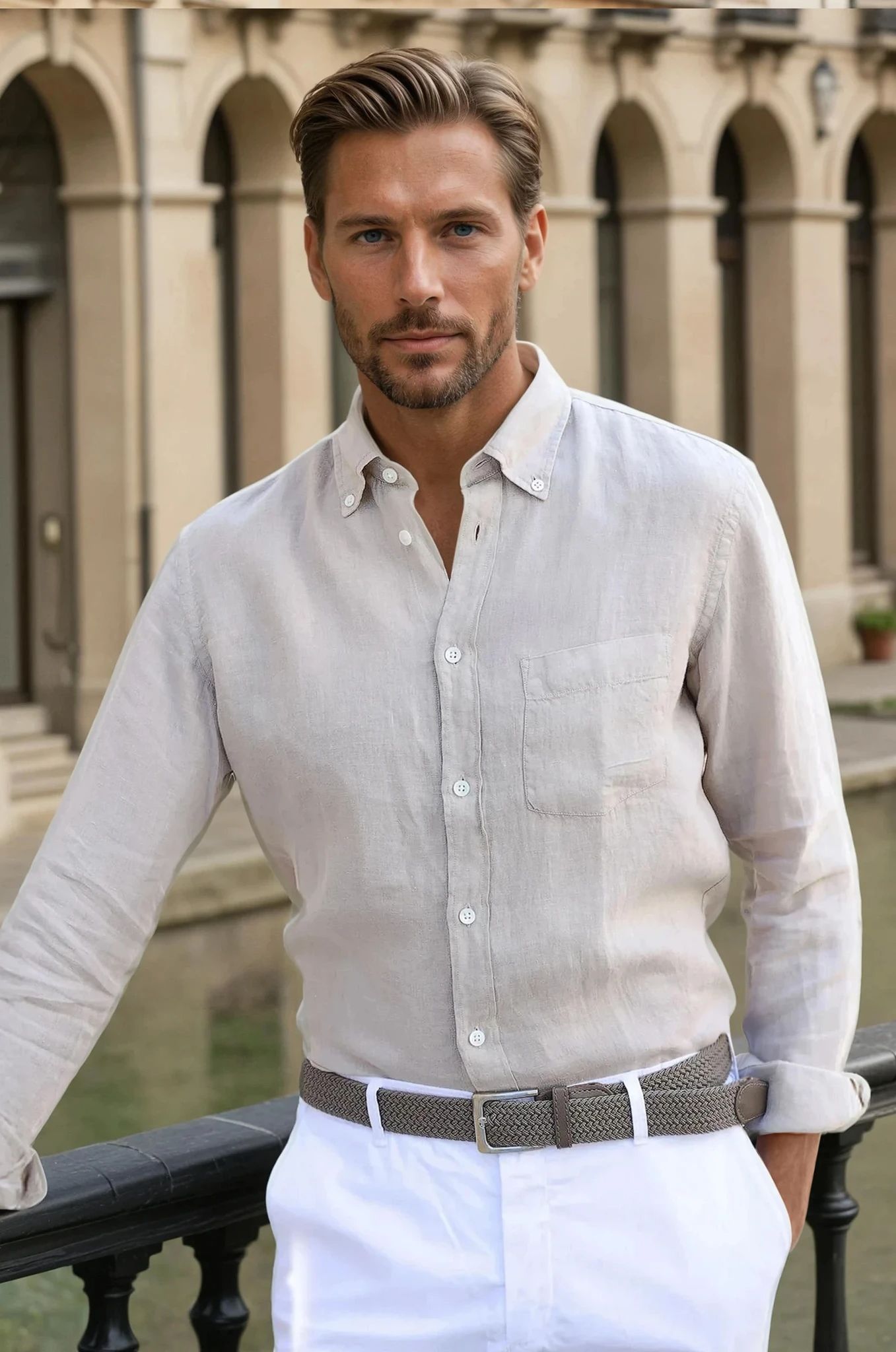 Chemise Clovis en lin - Beige-CHEMISE HOMME-Curling-Paris