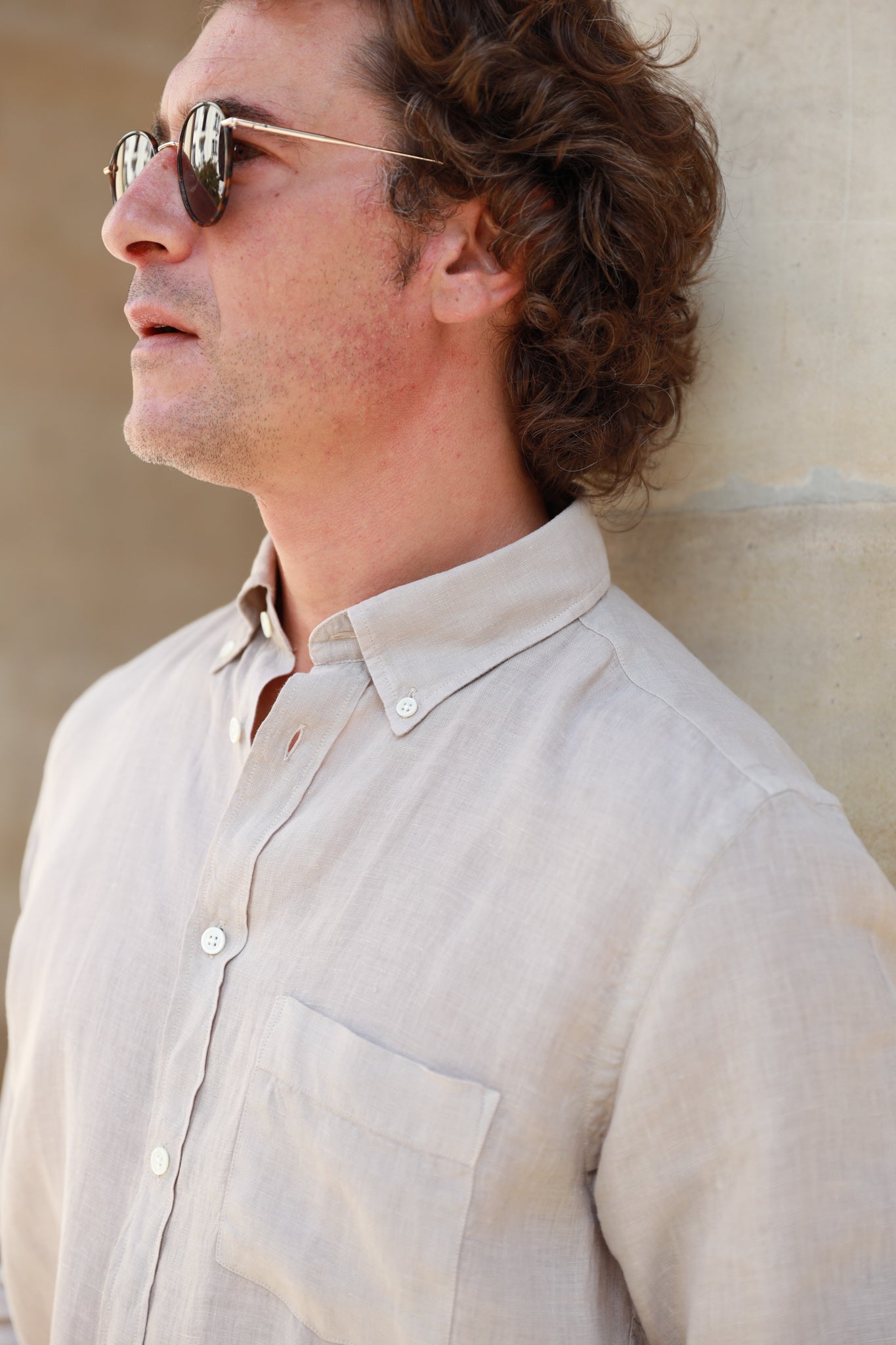 Chemise Clovis en lin - Beige-CHEMISE HOMME-Curling-Paris
