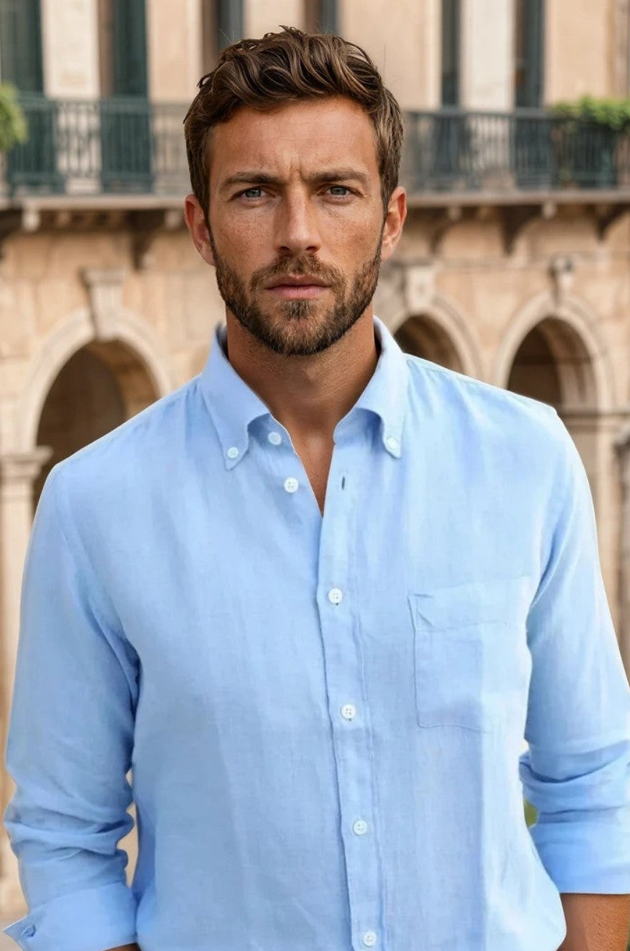 Chemise Clovis en lin - Ciel-CHEMISE HOMME-Curling-Paris