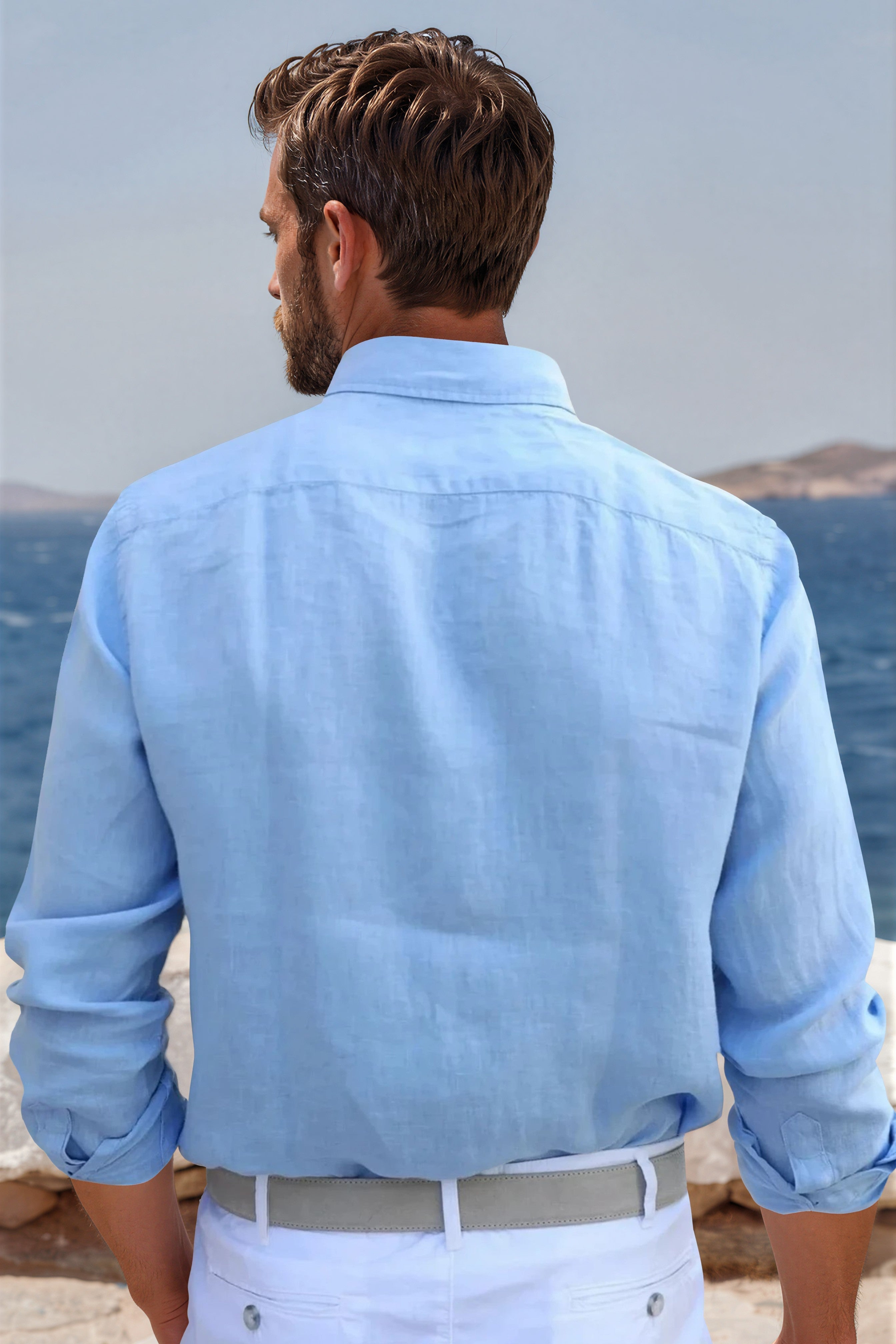 Chemise Clovis en lin - Ciel-CHEMISE HOMME-Curling-Paris