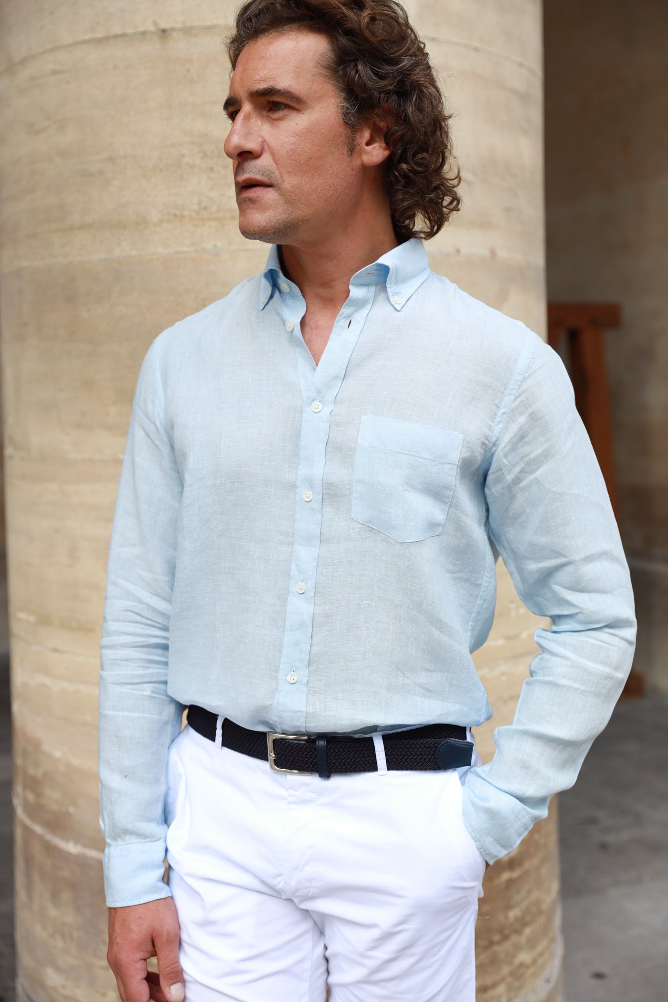 Chemise Clovis en lin - Ciel-CHEMISE HOMME-Curling-Paris