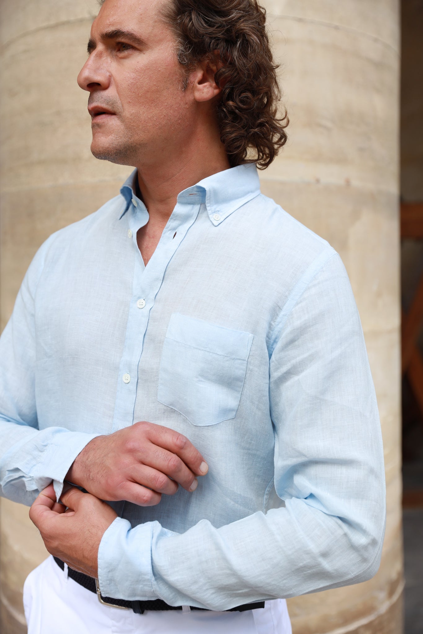Chemise Clovis en lin - Ciel-CHEMISE HOMME-Curling-Paris