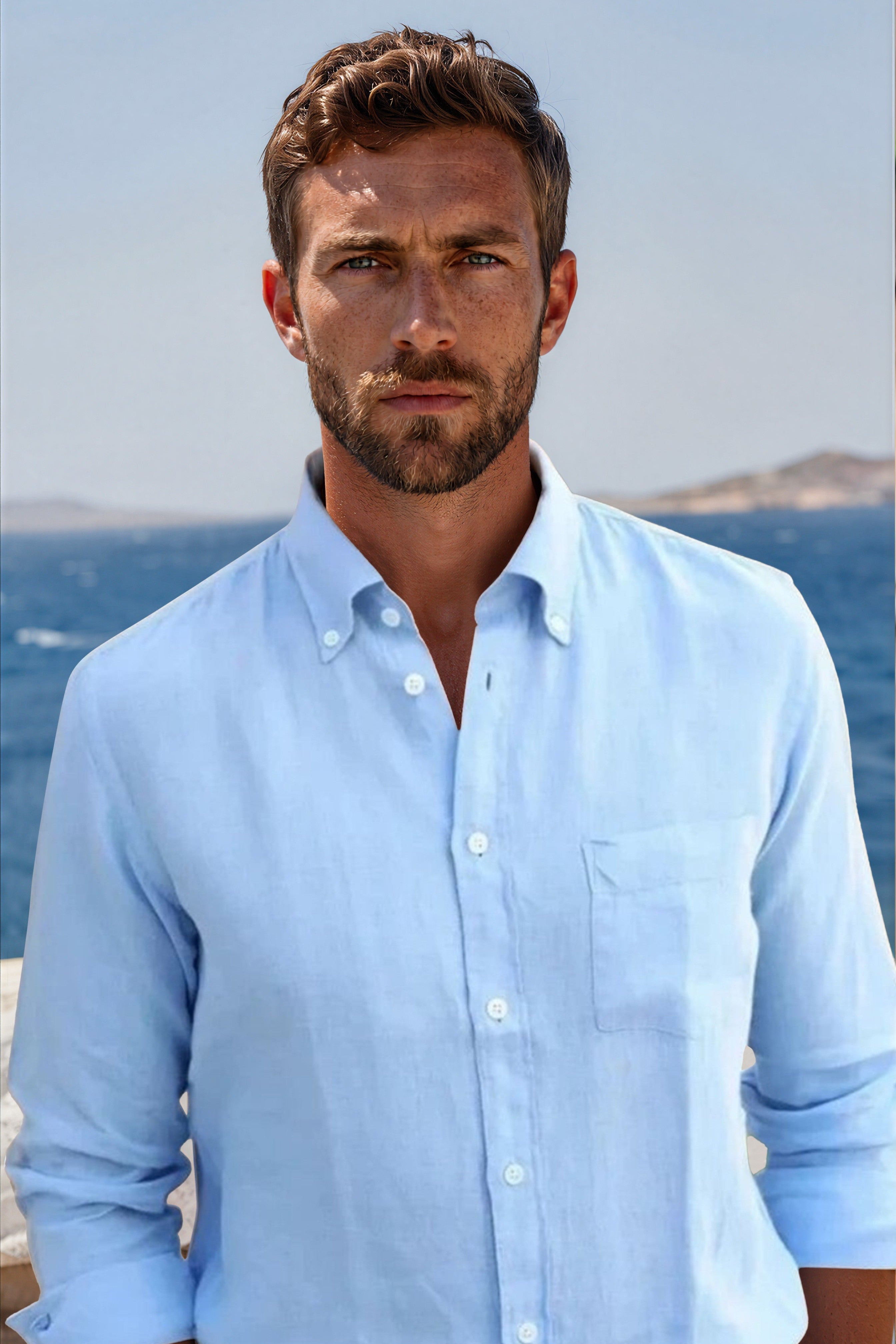 Chemise Clovis en lin - Ciel-CHEMISE HOMME-Curling-Paris