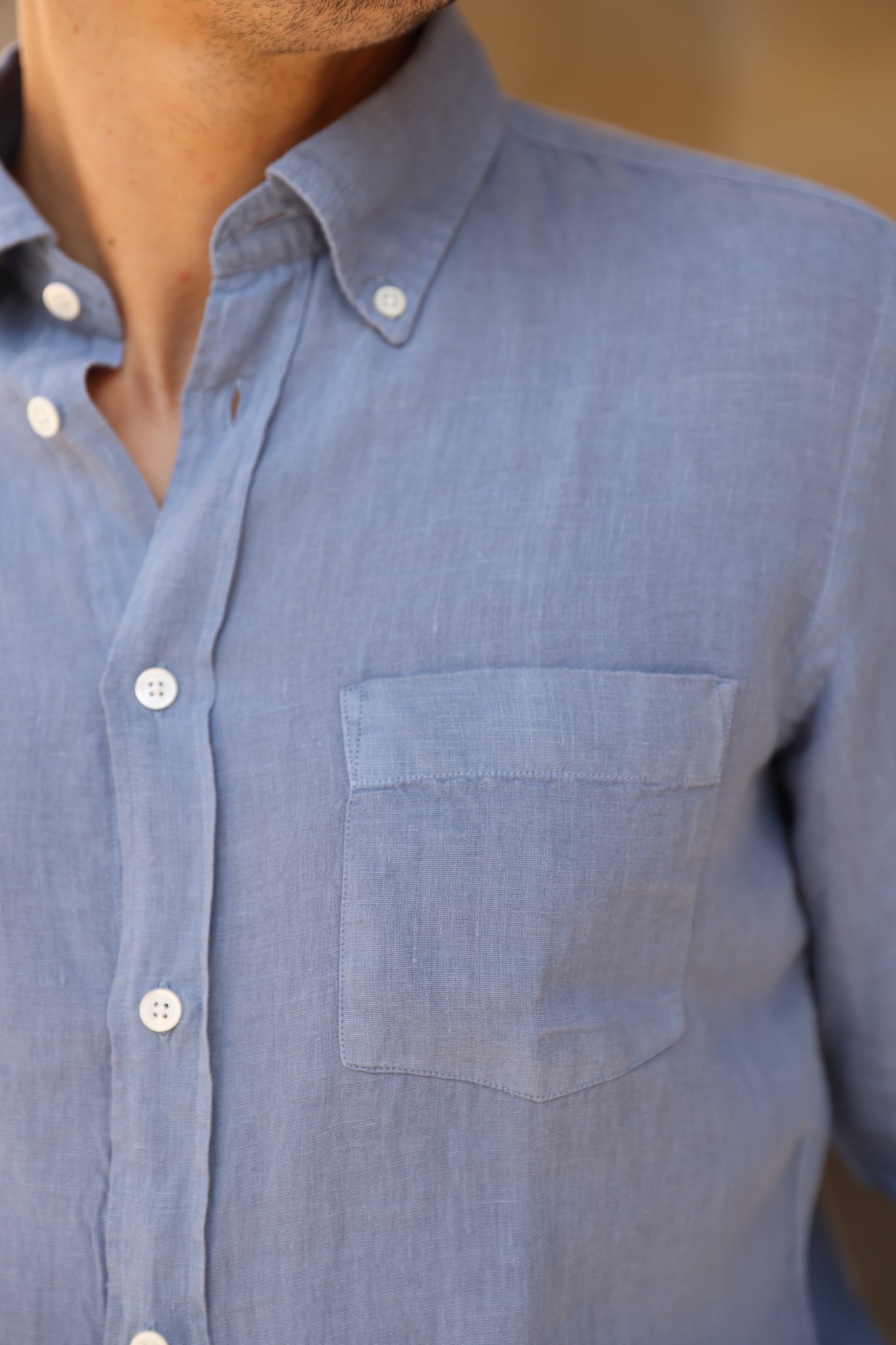 Chemise Clovis en lin - Denim-CHEMISE HOMME-Curling-Paris