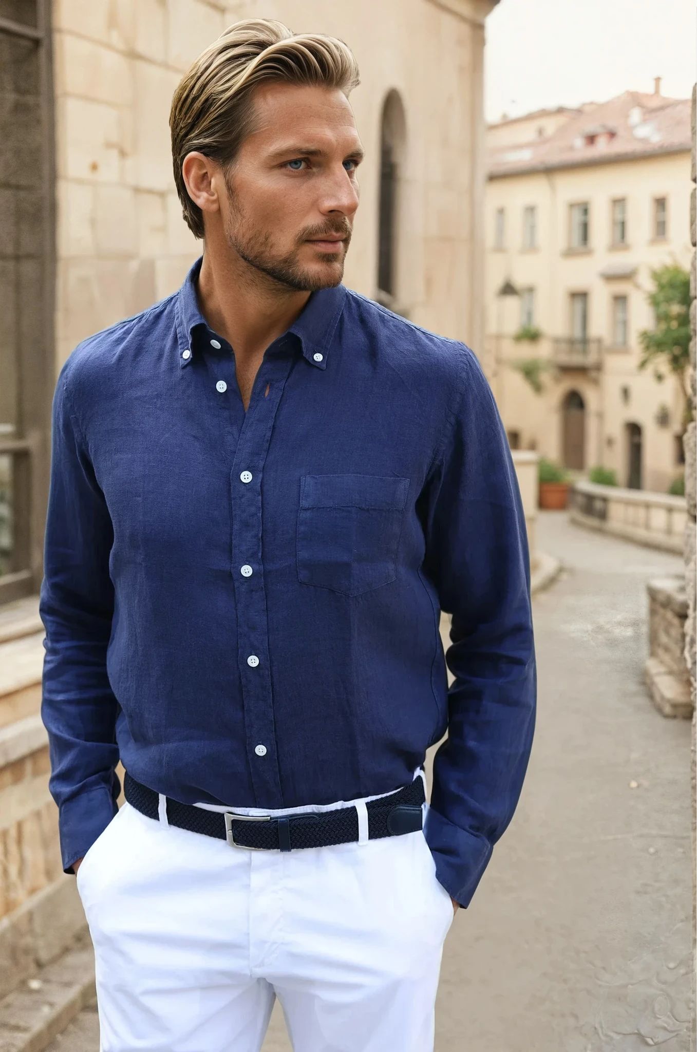 Chemise Clovis en lin - Indigo-CHEMISE HOMME-Curling-Paris