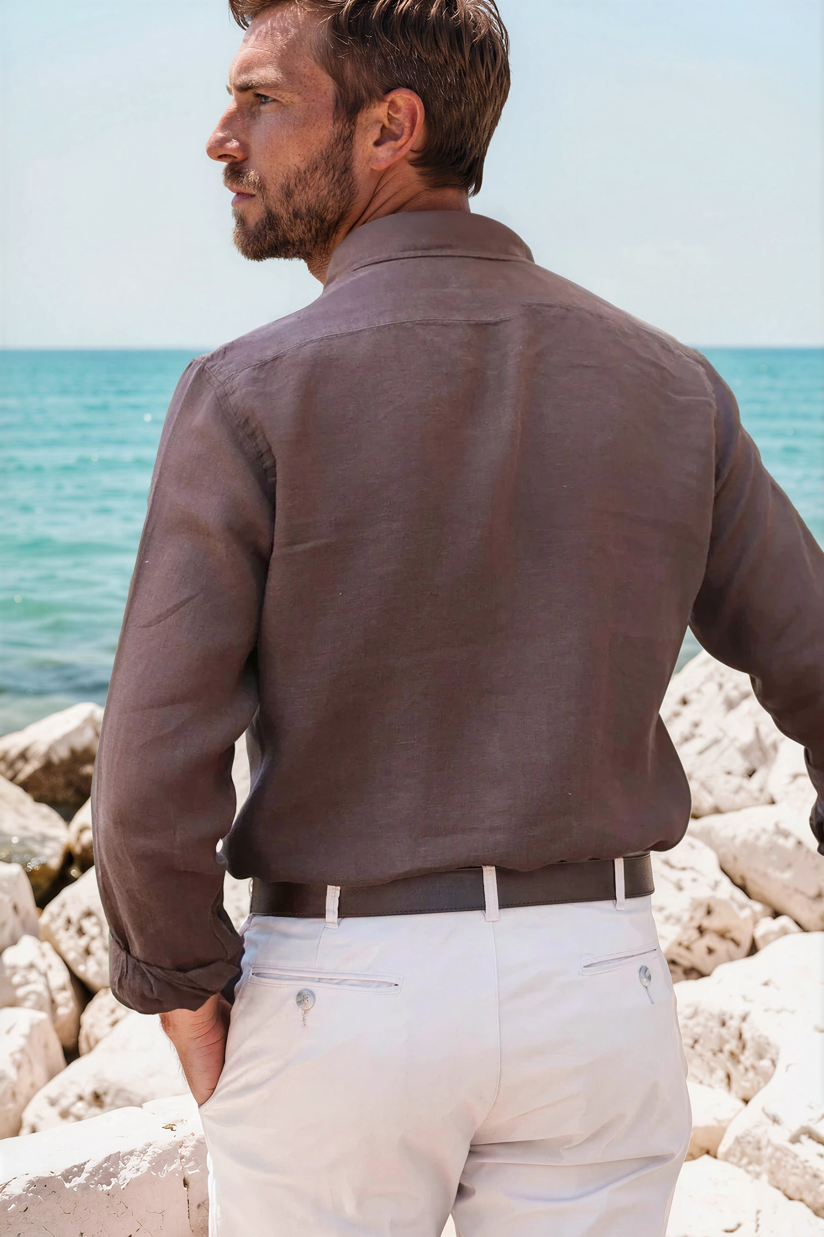 Chemise Clovis en lin - Marron-CHEMISE HOMME-Curling-Paris