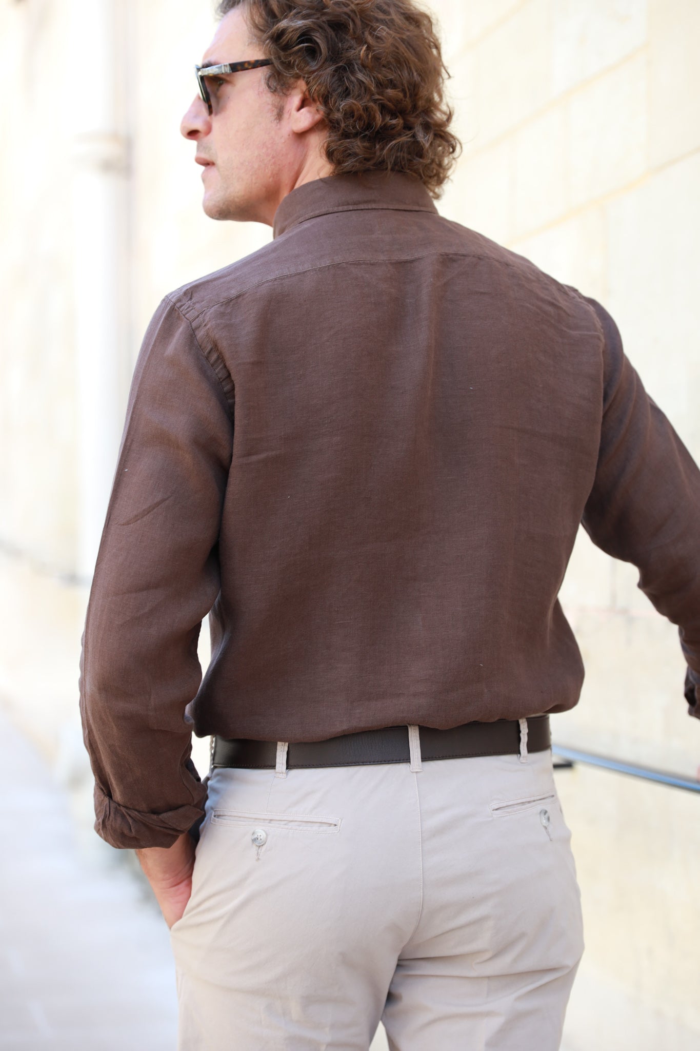 Chemise Clovis en lin - Marron-CHEMISE HOMME-Curling-Paris