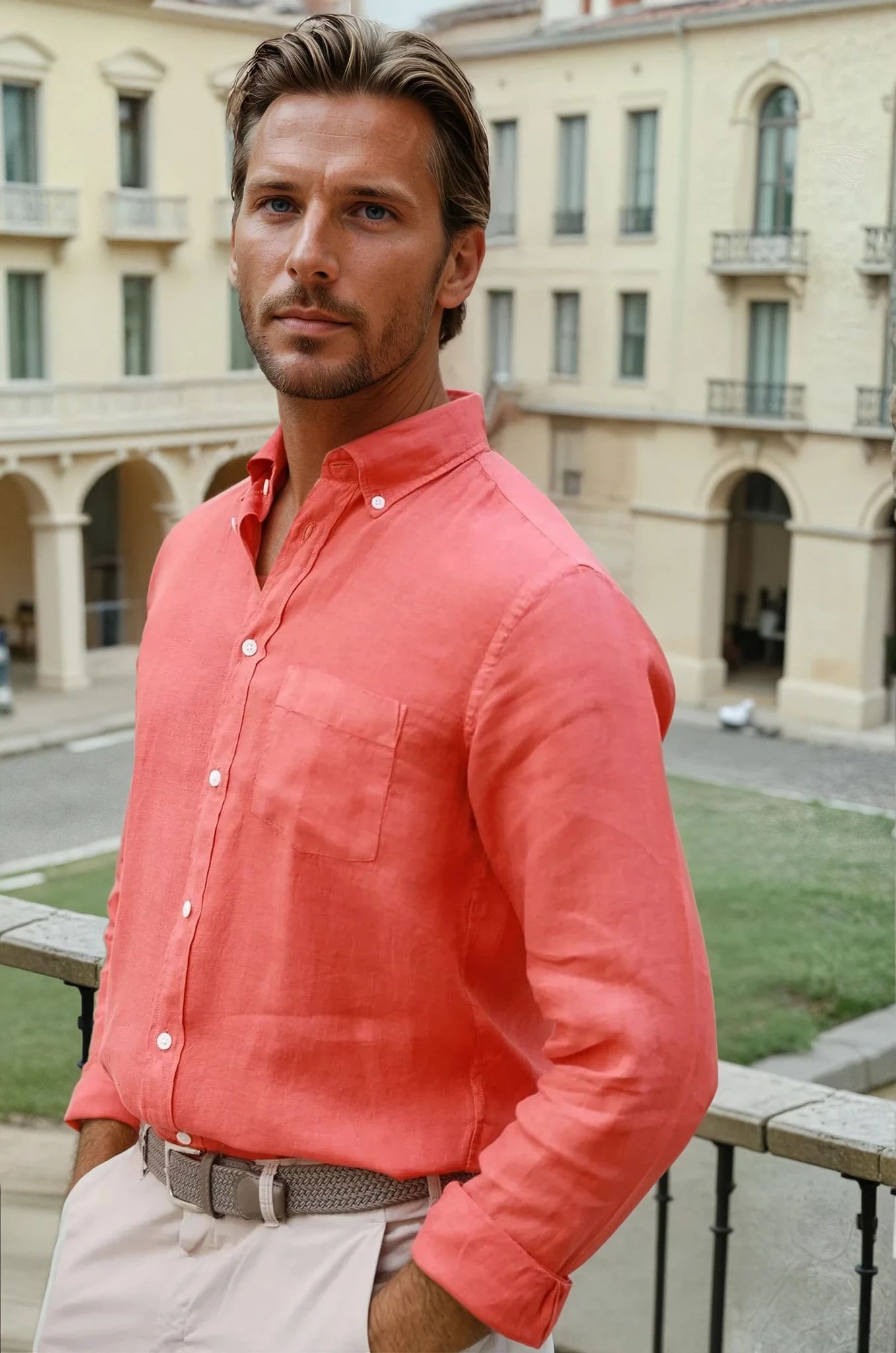 Chemise Clovis en lin - Orange-CHEMISE HOMME-Curling-Paris