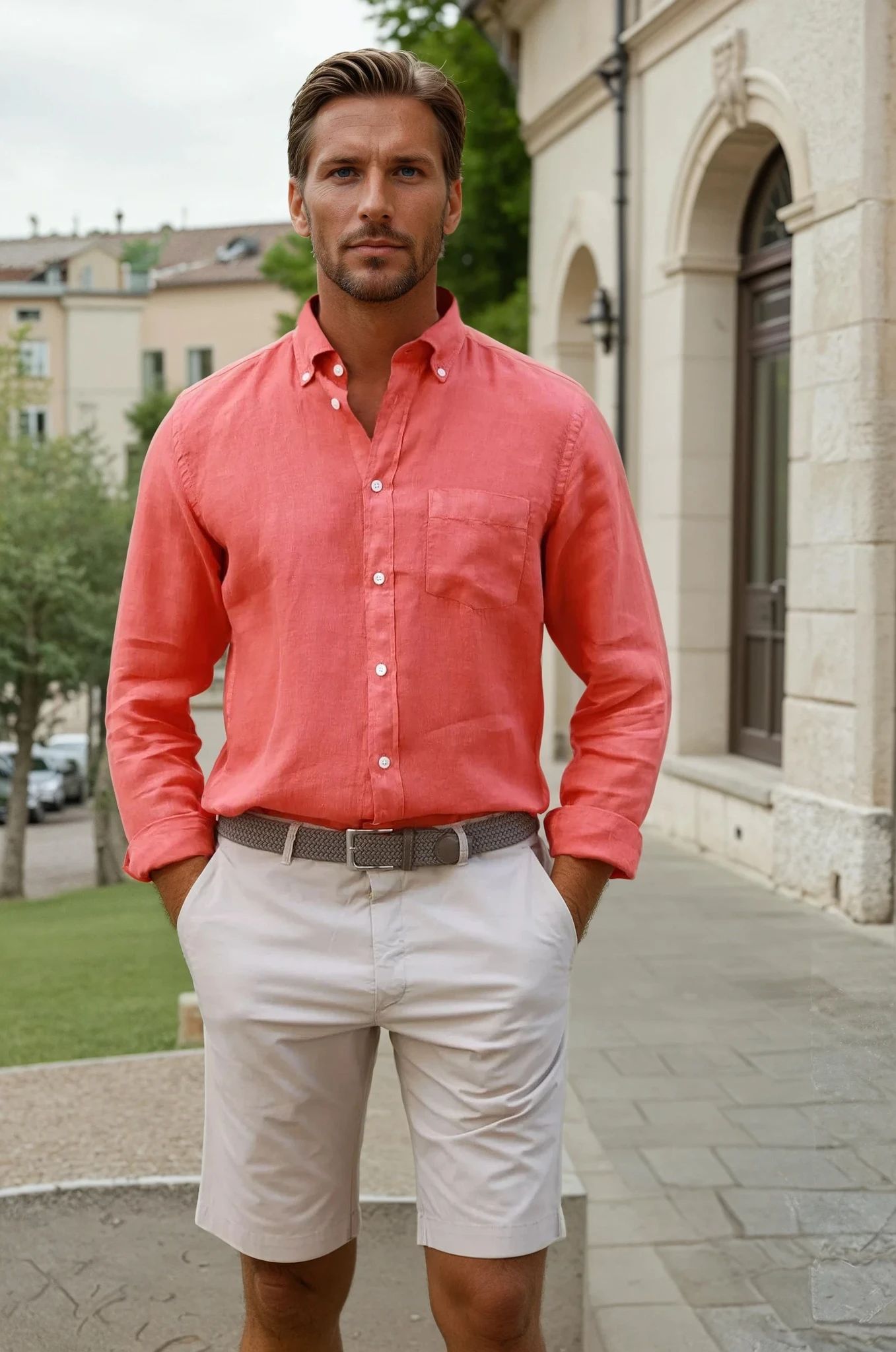 Chemise Clovis en lin - Orange-CHEMISE HOMME-Curling-Paris