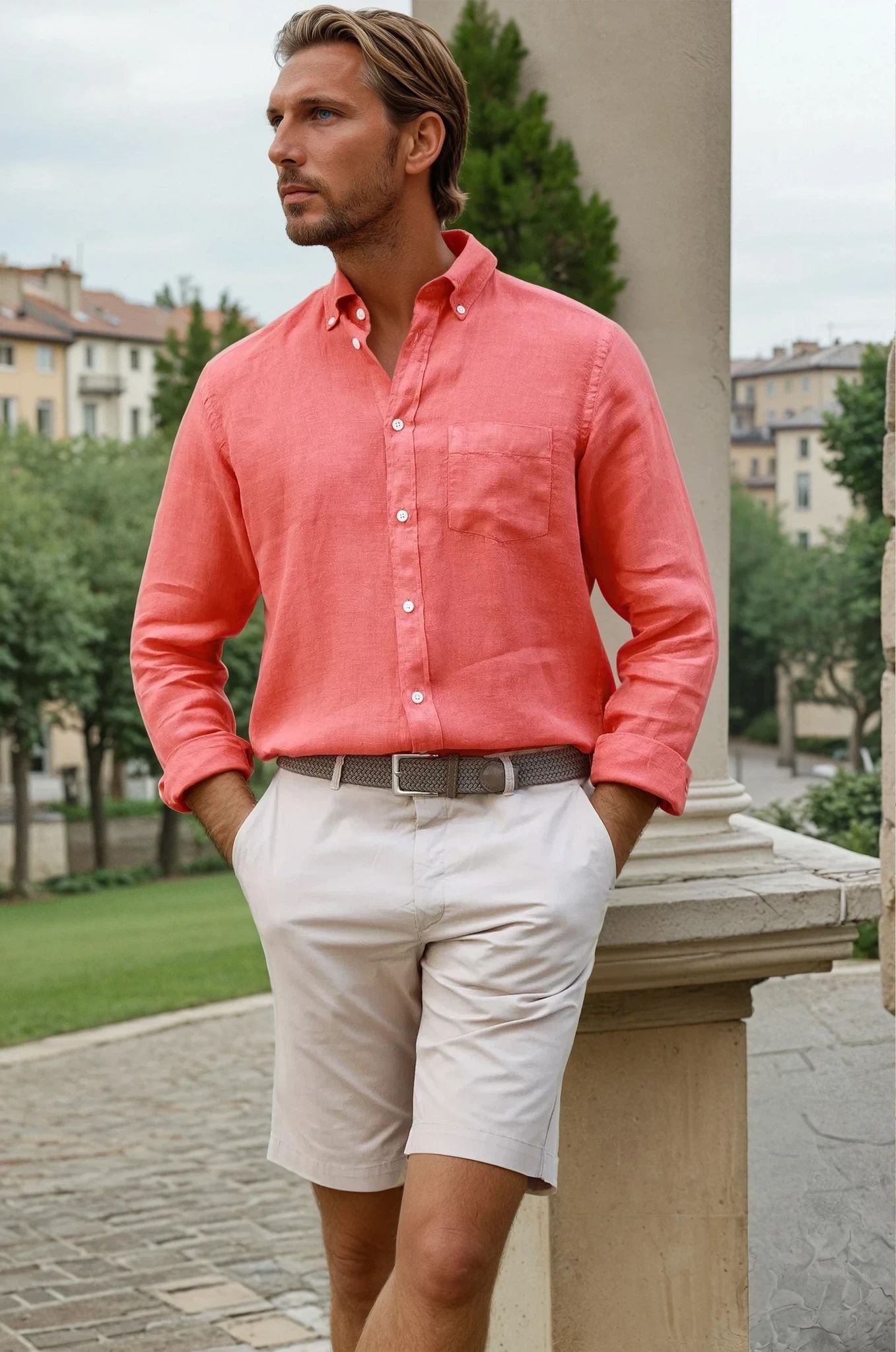 Chemise Clovis en lin - Orange-CHEMISE HOMME-Curling-Paris