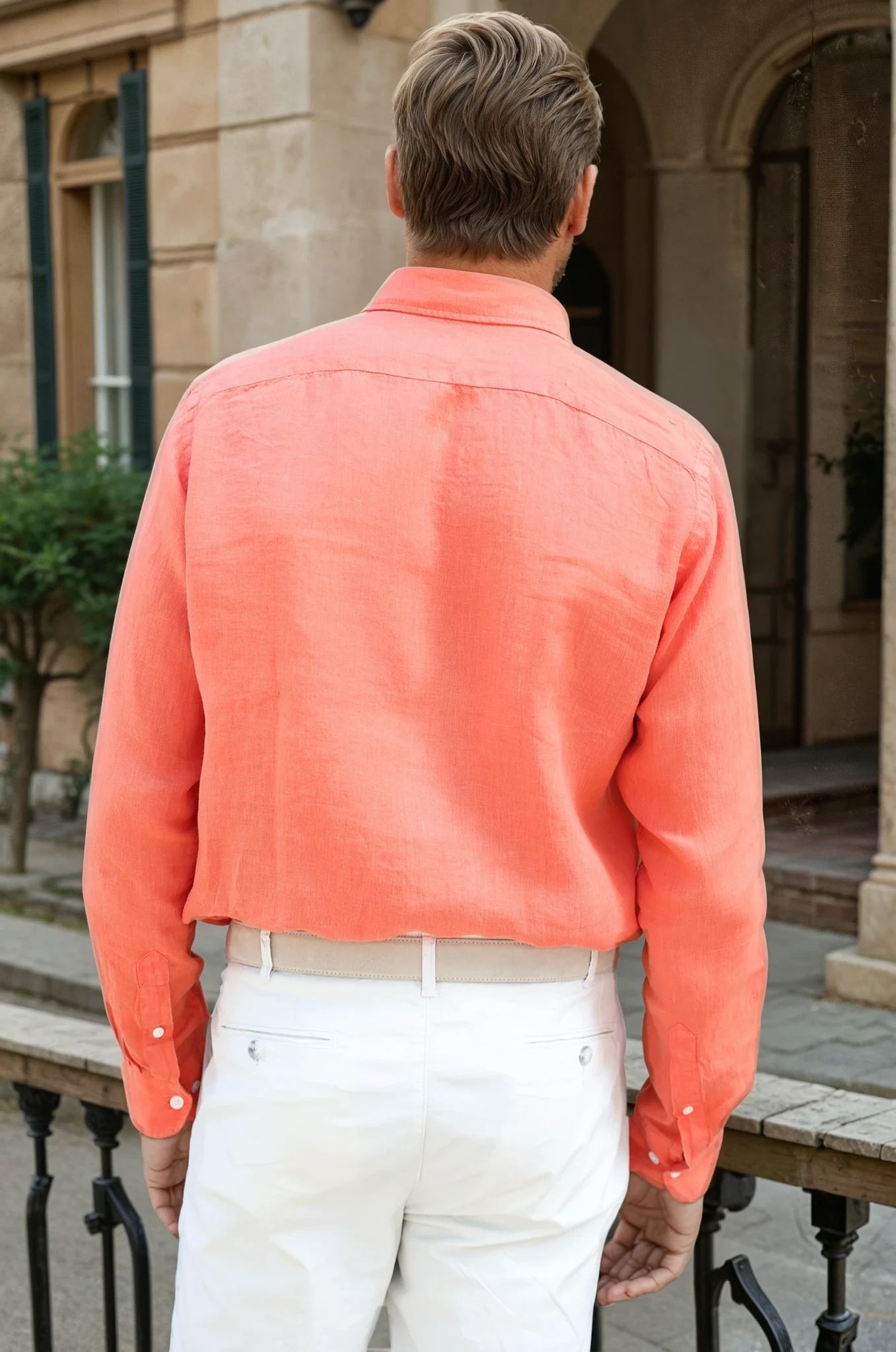 Chemise Clovis en lin - Orange-CHEMISE HOMME-Curling-Paris