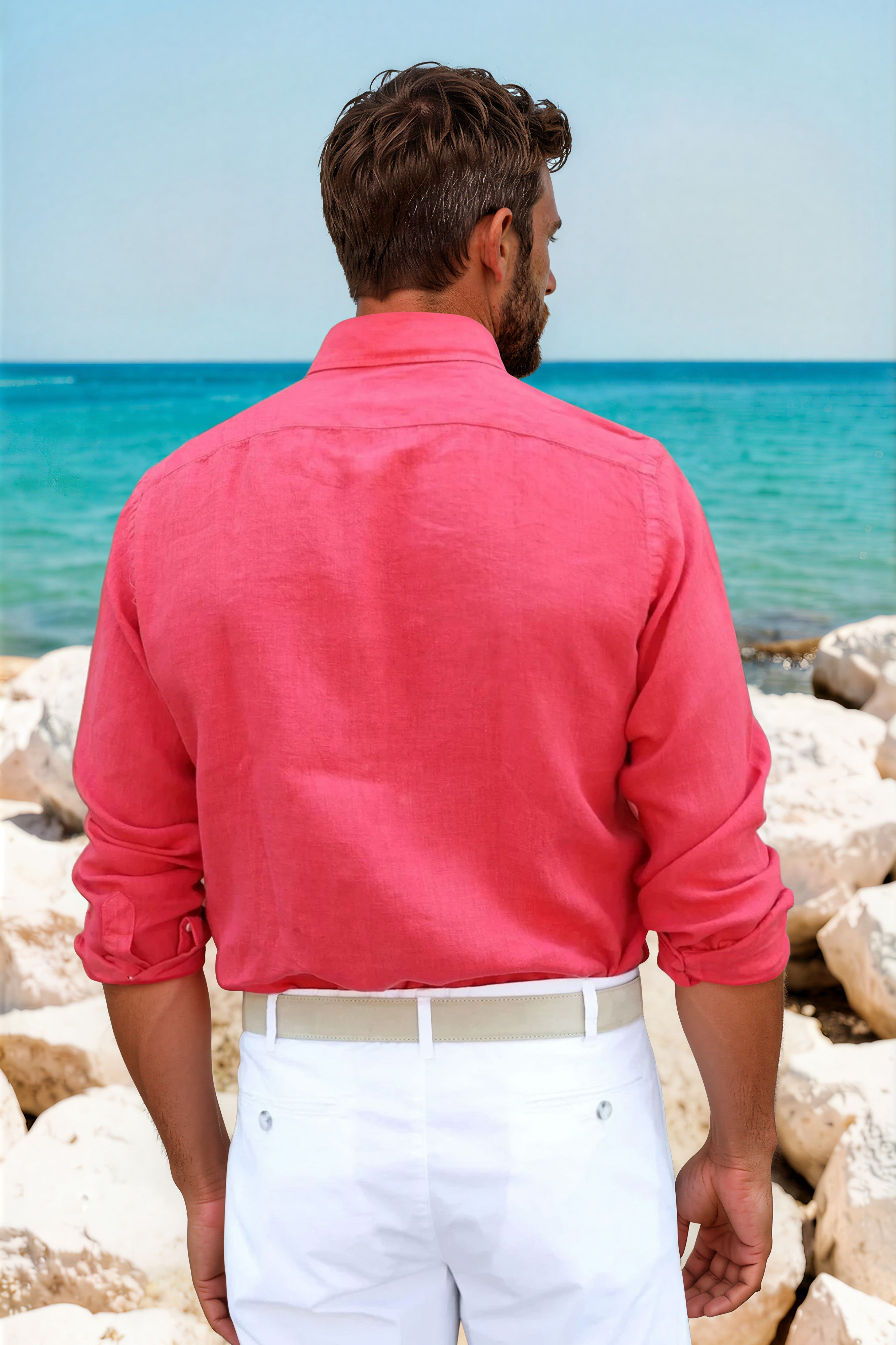 Chemise Clovis en lin - Rouge-CHEMISE HOMME-Curling-Paris