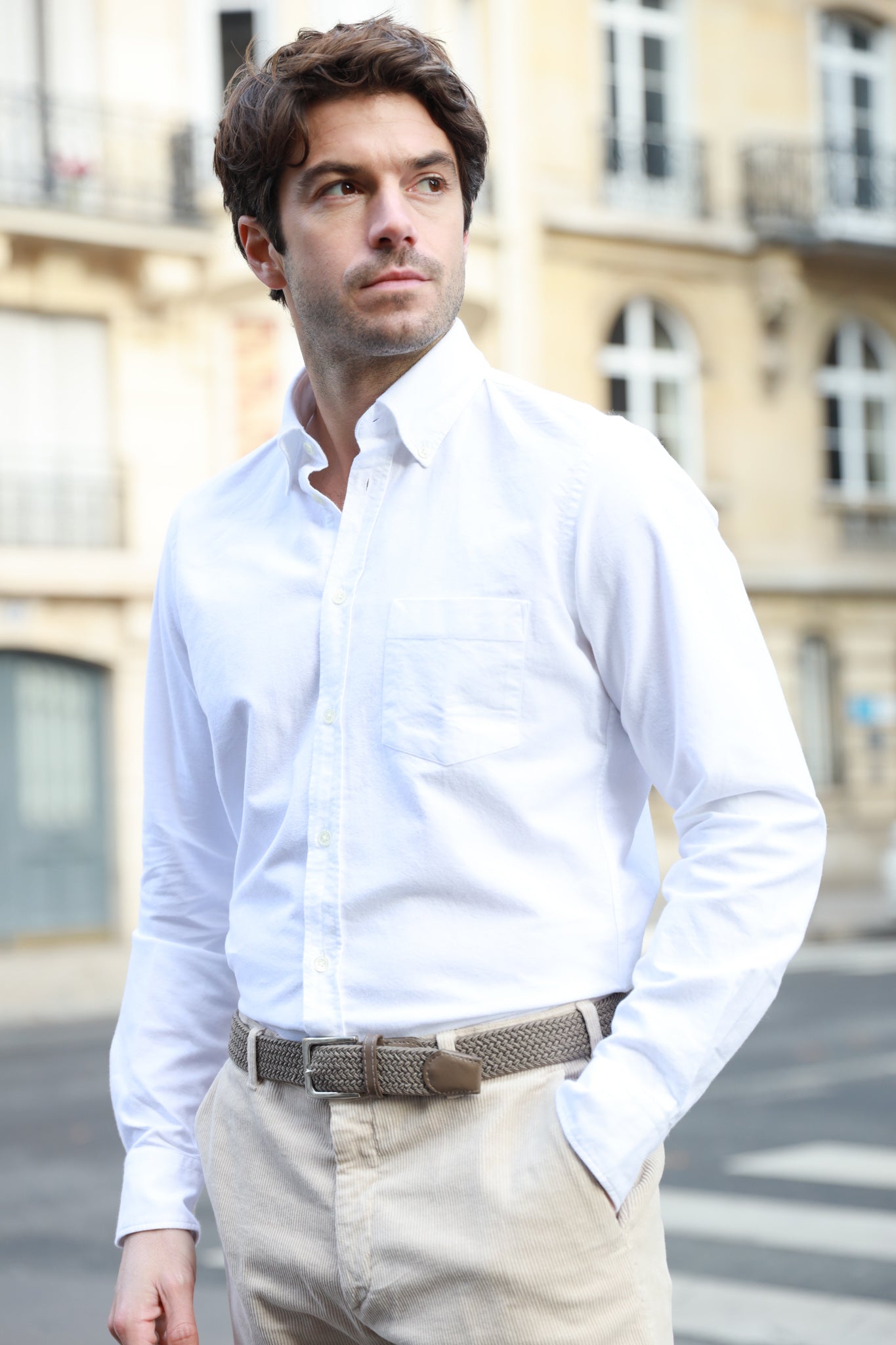 Chemise Clovis en oxford de coton peigné - Blanc-CHEMISE HOMME-Curling-Paris
