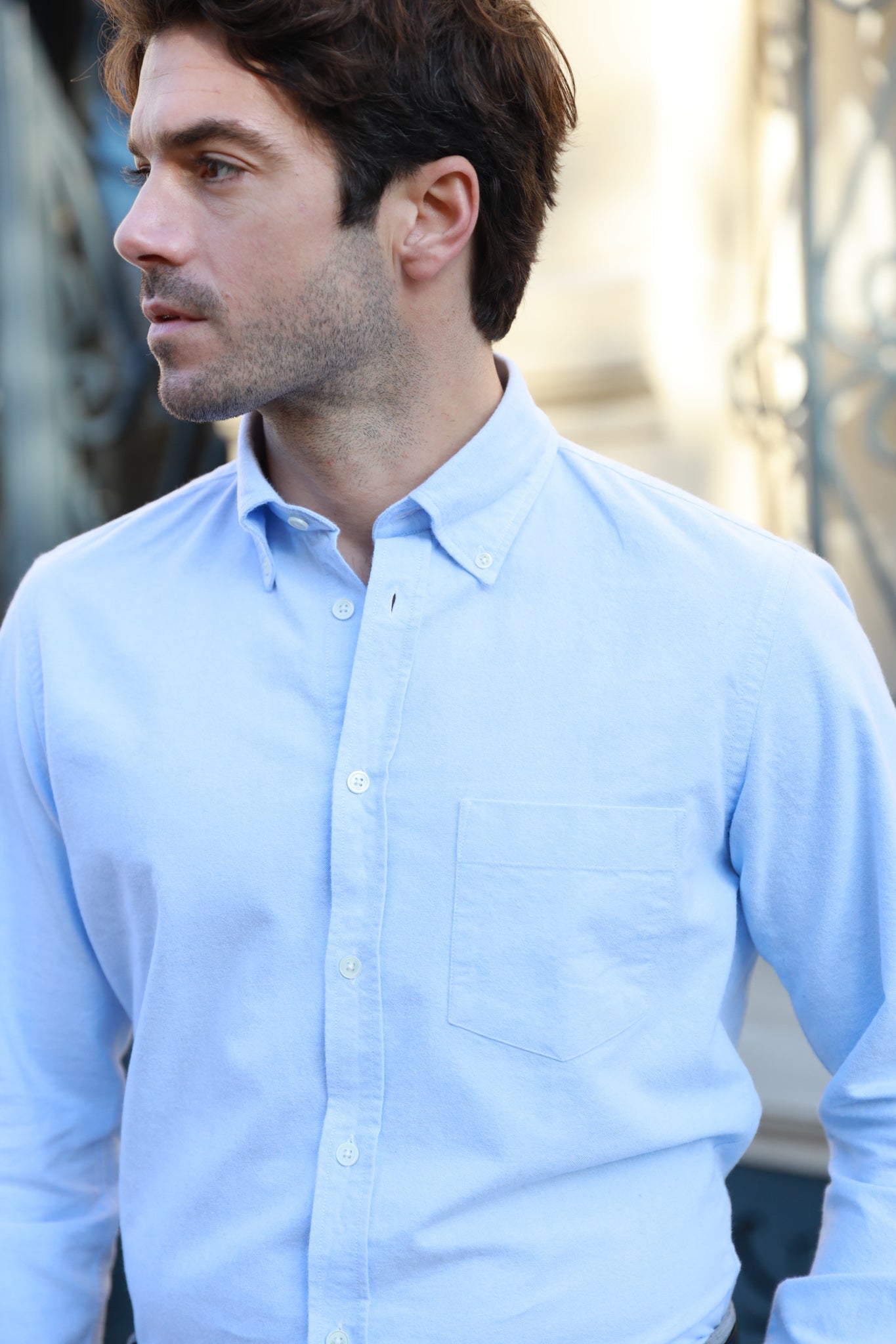 Chemise Clovis en oxford de coton peigné - Ciel-CHEMISE HOMME-Curling-Paris