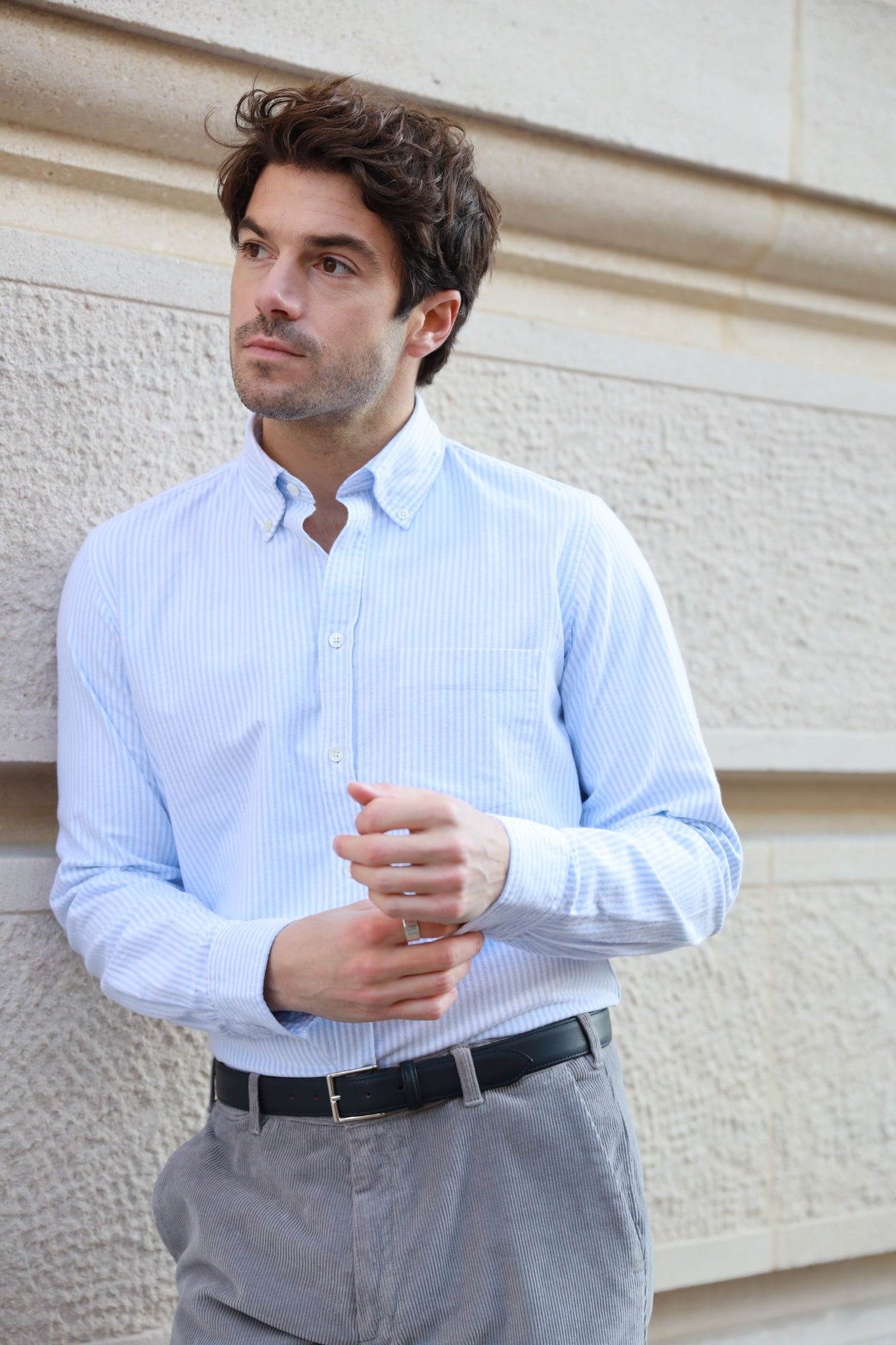 Chemise Clovis en oxford de coton peigné - Rayure Ciel-CHEMISE HOMME-Curling-Paris