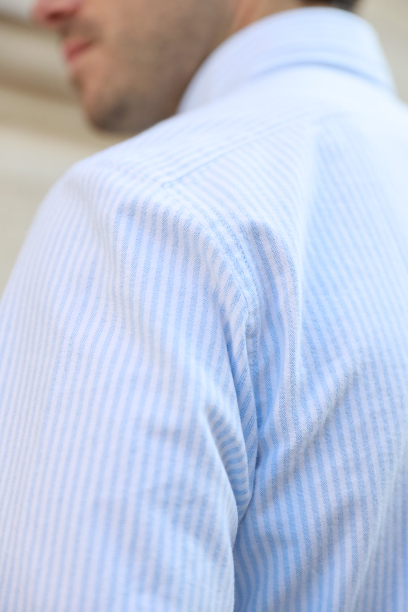 Chemise Clovis en oxford de coton peigné - Rayure Ciel-CHEMISE HOMME-Curling-Paris