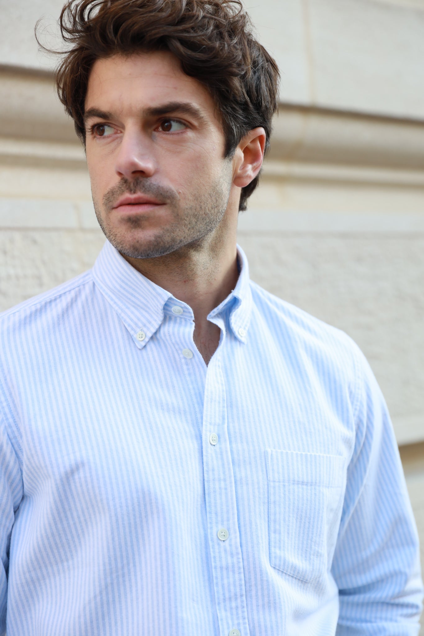 Chemise Clovis en oxford de coton peigné - Rayure Ciel-CHEMISE HOMME-Curling-Paris