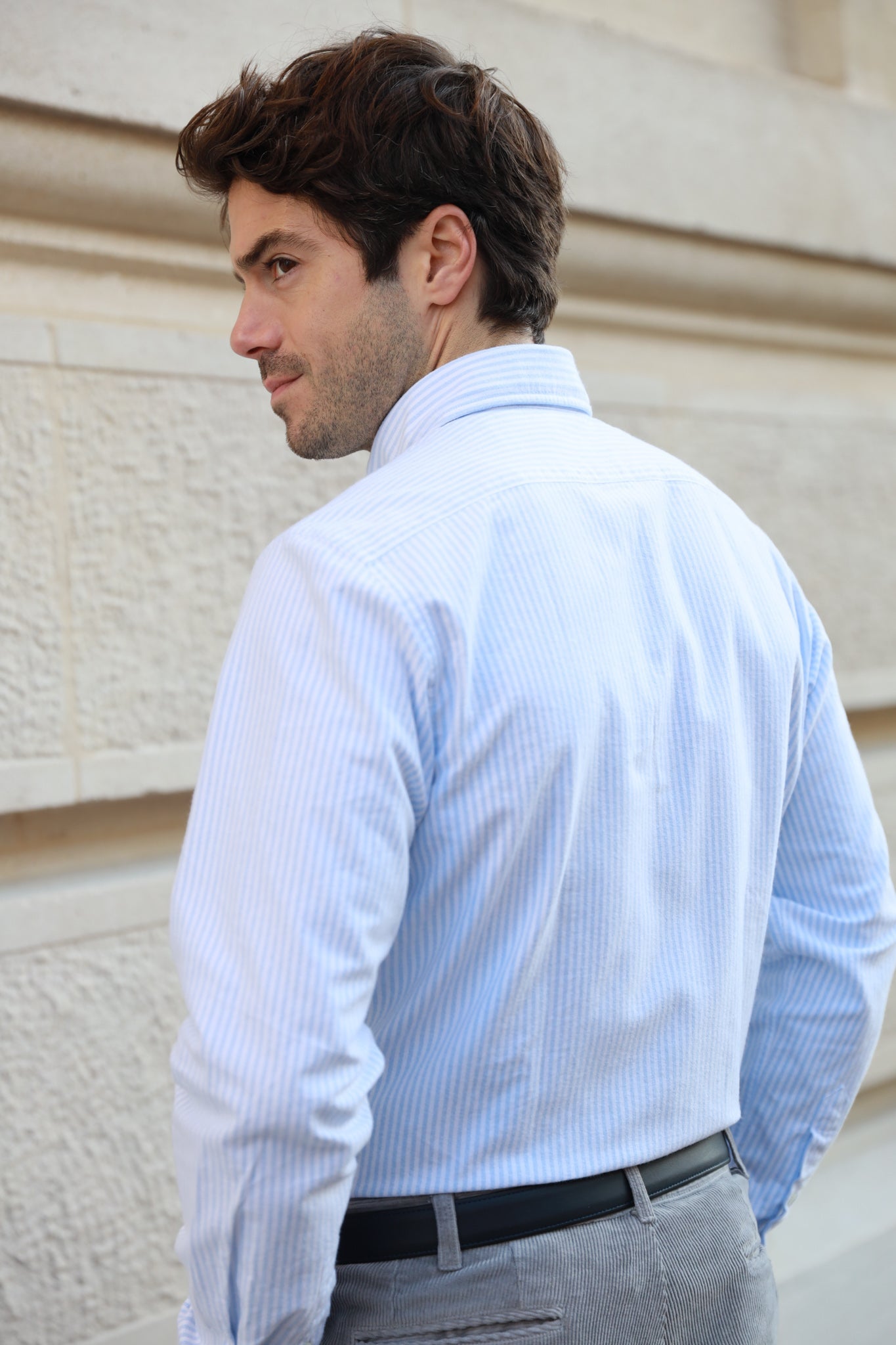 Chemise Clovis en oxford de coton peigné - Rayure Ciel-CHEMISE HOMME-Curling-Paris