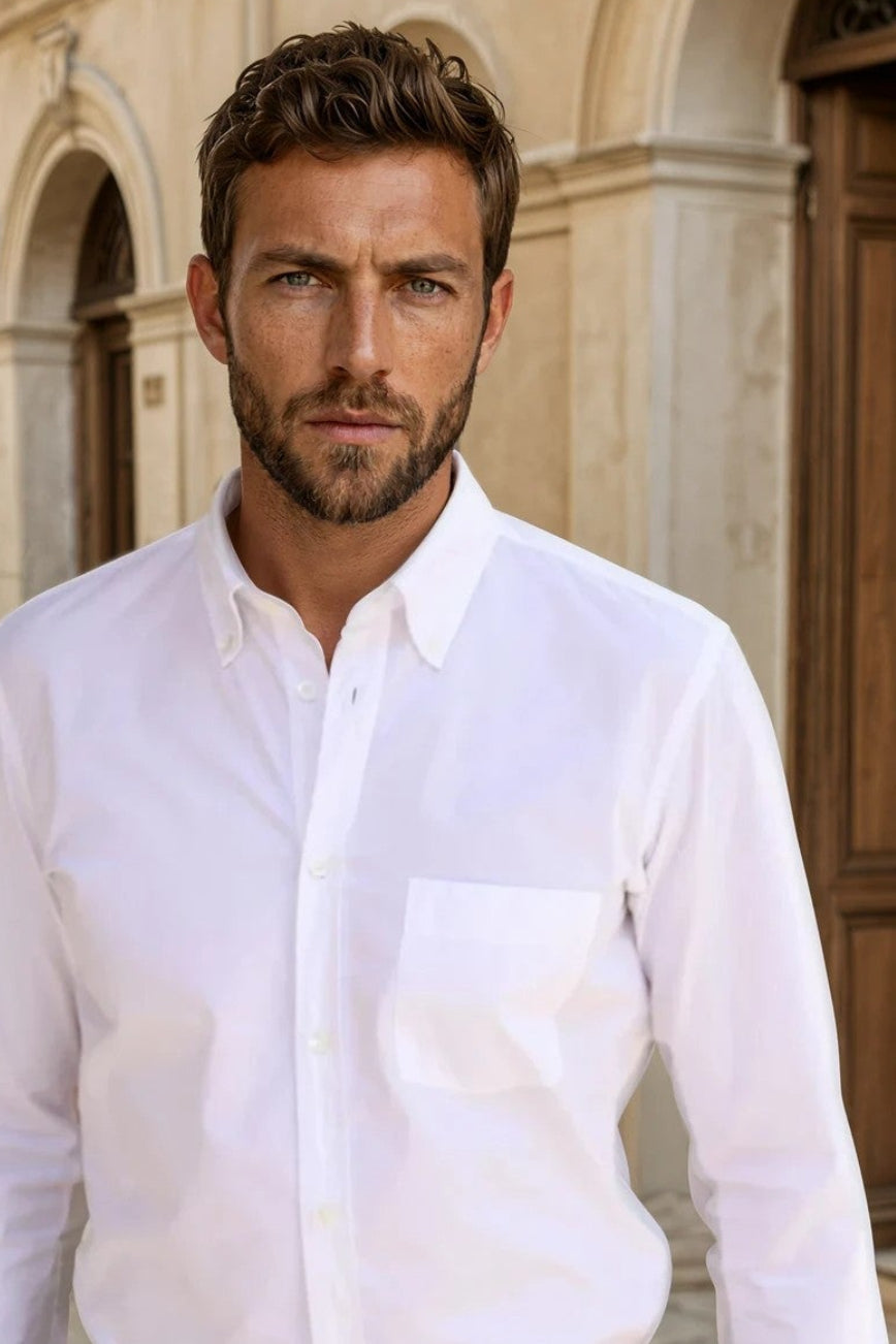 Chemise Clovis en popeline - Blanc-CHEMISE HOMME-Curling-Paris