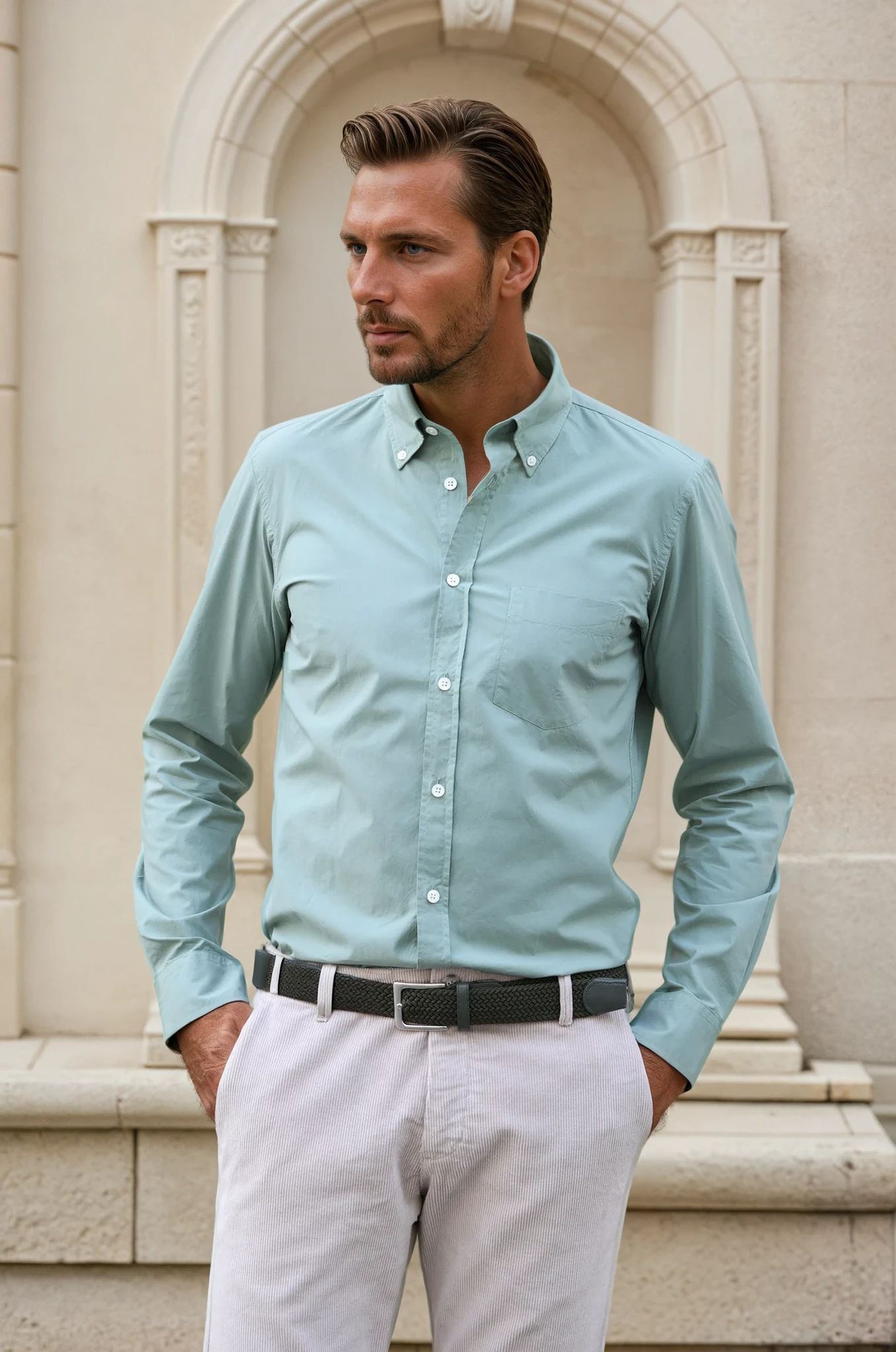 Chemise Clovis en popeline - Sauge-CHEMISE HOMME-Curling-Paris