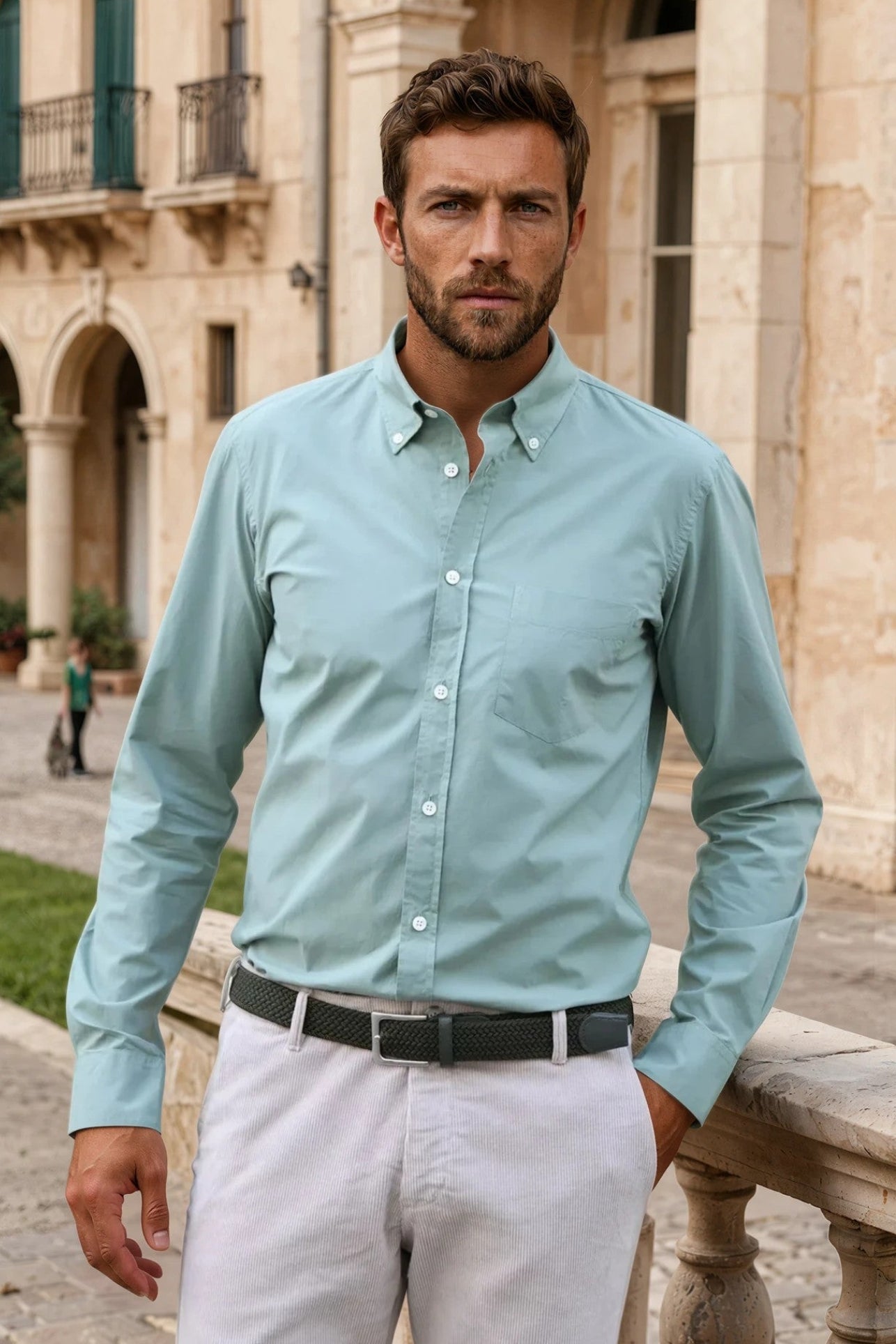 Chemise Clovis en popeline - Sauge-CHEMISE HOMME-Curling-Paris