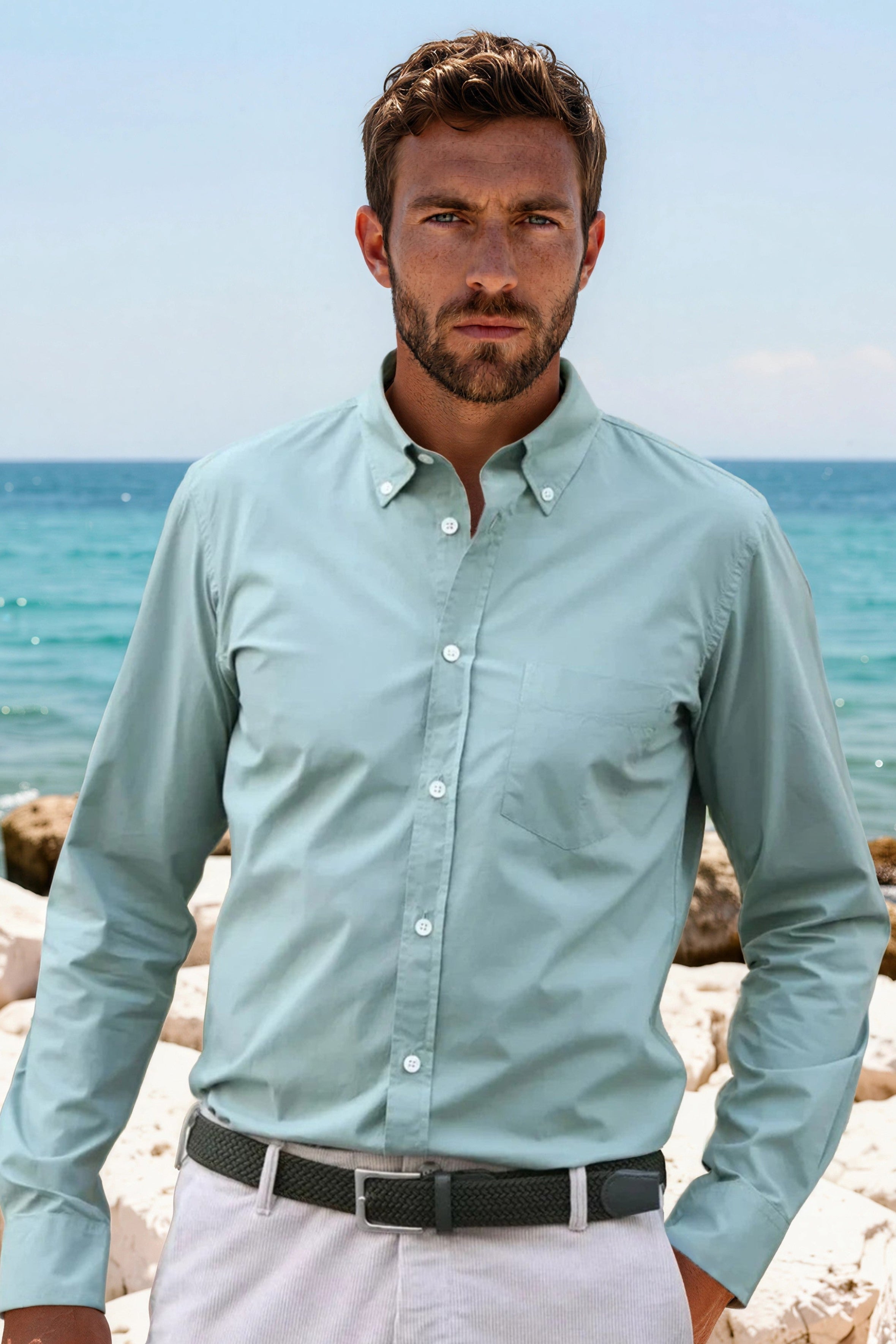Chemise Clovis en popeline - Sauge-CHEMISE HOMME-Curling-Paris