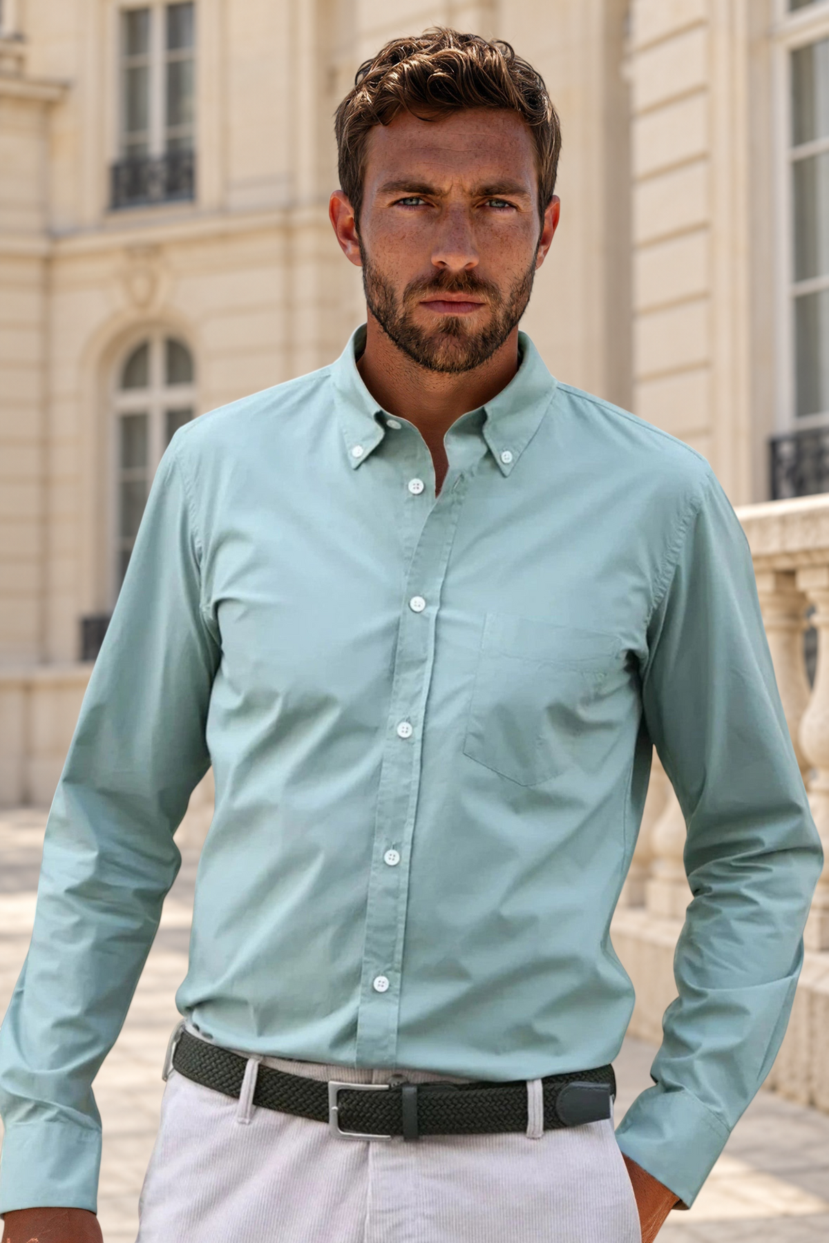 Chemise Clovis en popeline - Sauge-CHEMISE HOMME-Curling-Paris
