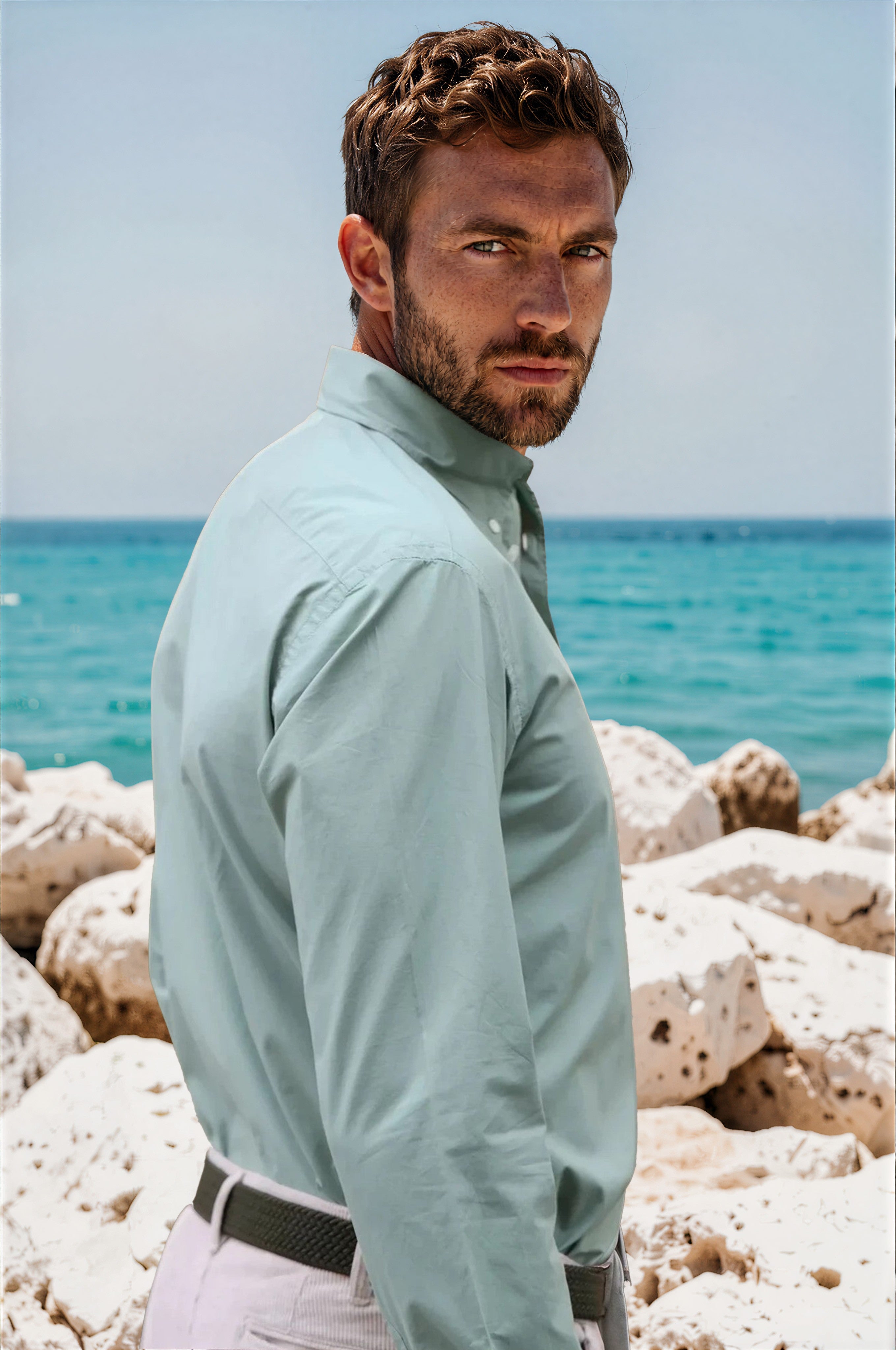 Chemise Clovis en popeline - Sauge-CHEMISE HOMME-Curling-Paris