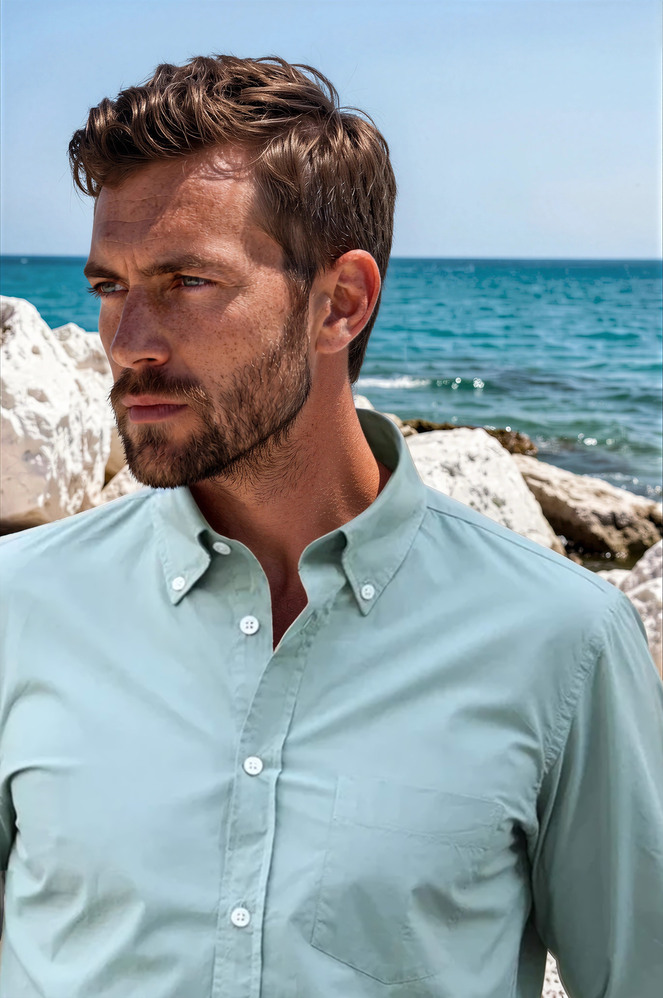 Chemise Clovis en popeline - Sauge-CHEMISE HOMME-Curling-Paris