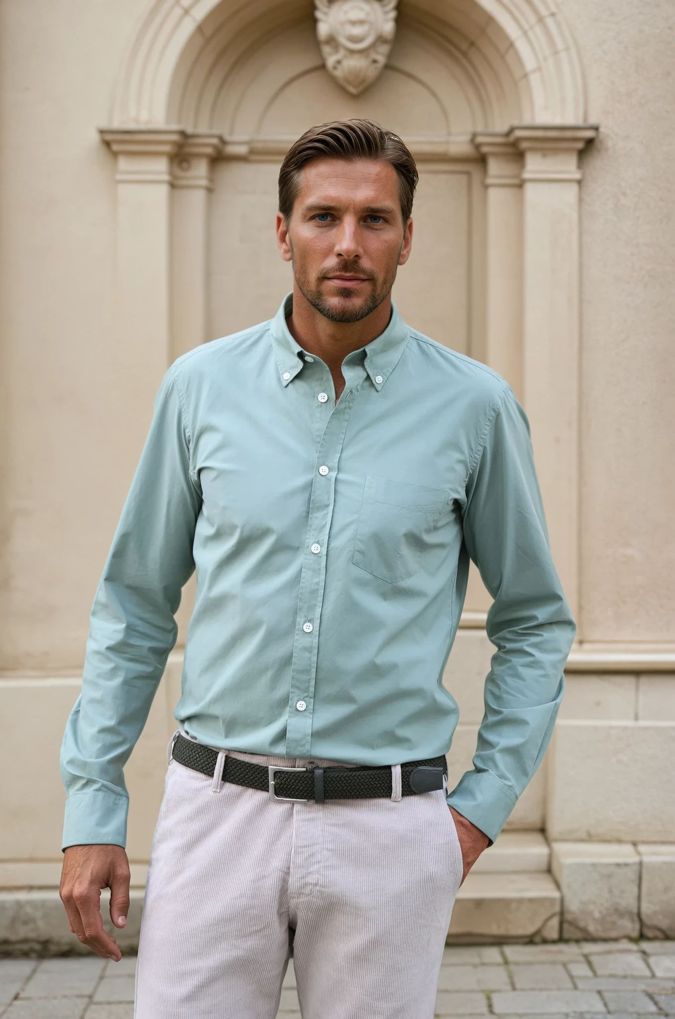 Chemise Clovis en popeline - Sauge-CHEMISE HOMME-Curling-Paris