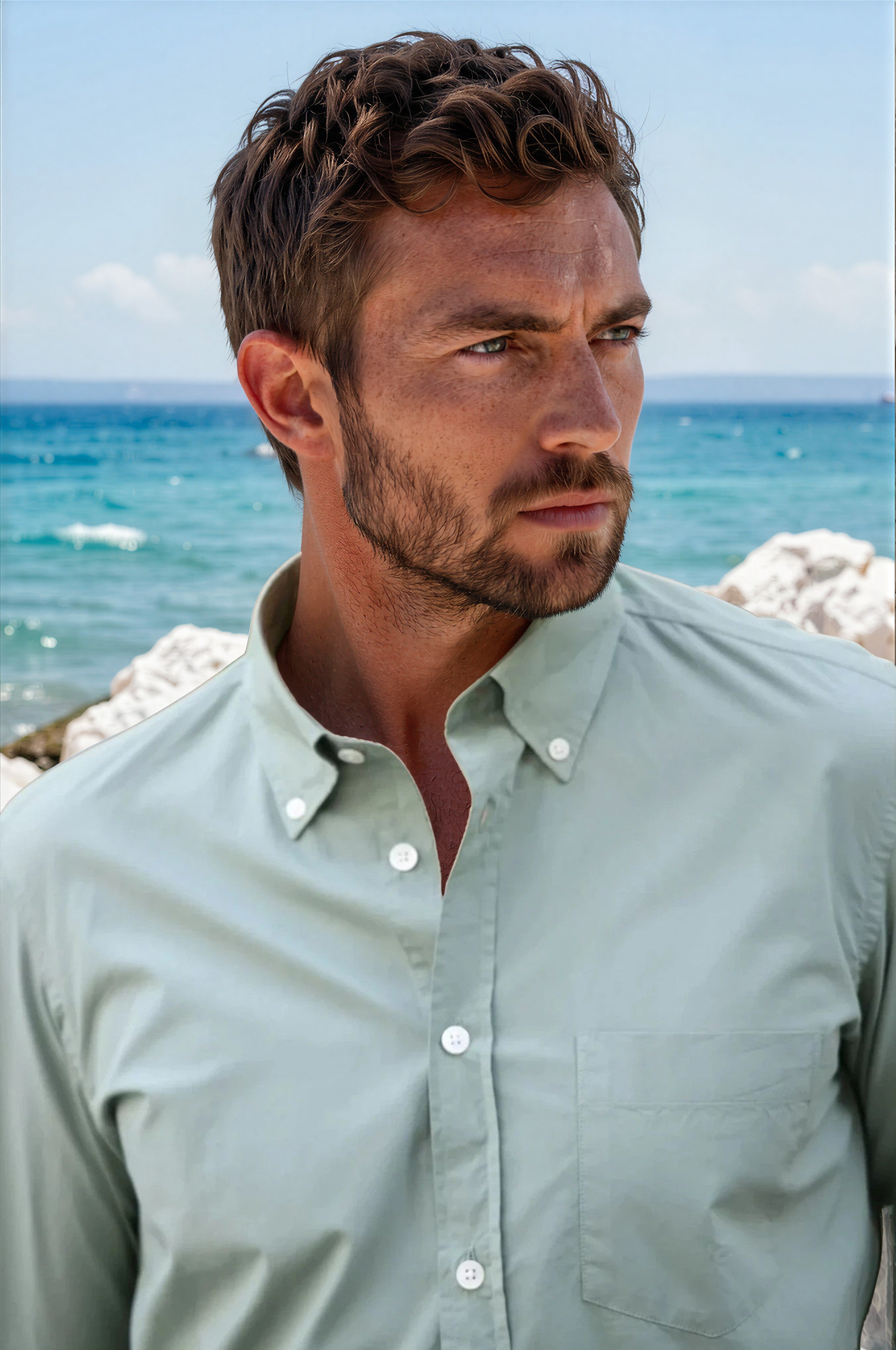 Chemise Clovis en popeline - Sauge-CHEMISE HOMME-Curling-Paris