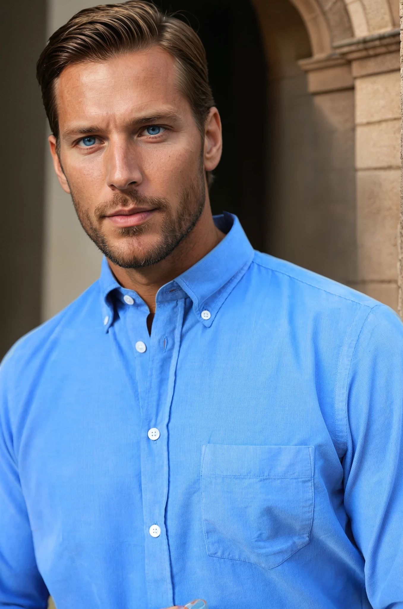 Chemise Clovis en velours milleraies - Azur-CHEMISE HOMME-Curling-Paris