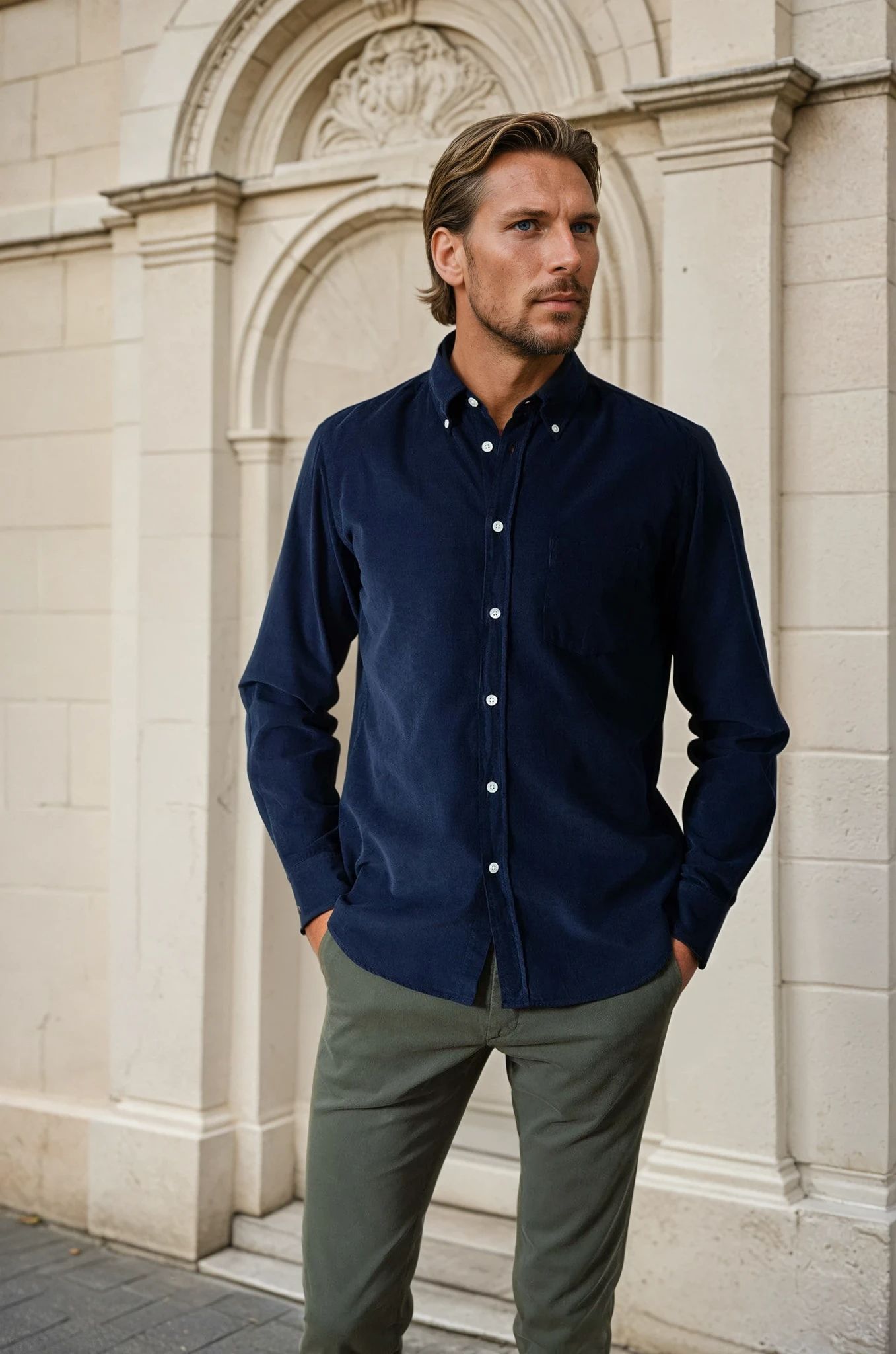 Chemise Clovis en velours milleraies - Marine-CHEMISE HOMME-Curling-Paris