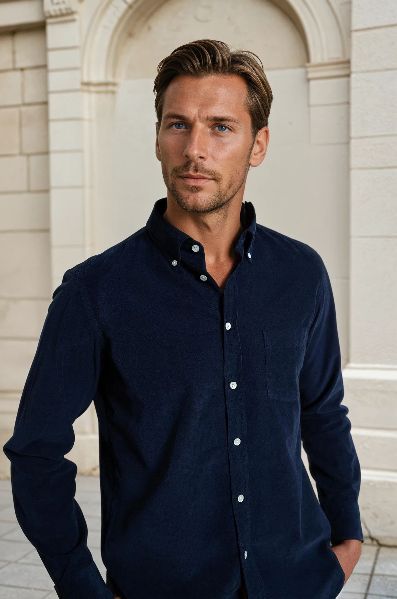 Chemise Clovis en velours milleraies - Marine-CHEMISE HOMME-Curling-Paris