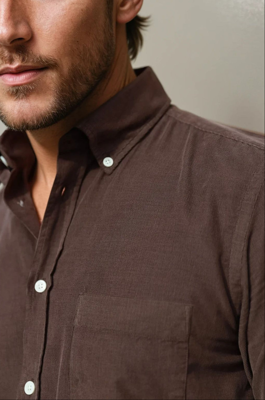 Chemise Clovis en velours milleraies - Marron-CHEMISE HOMME-Curling-Paris
