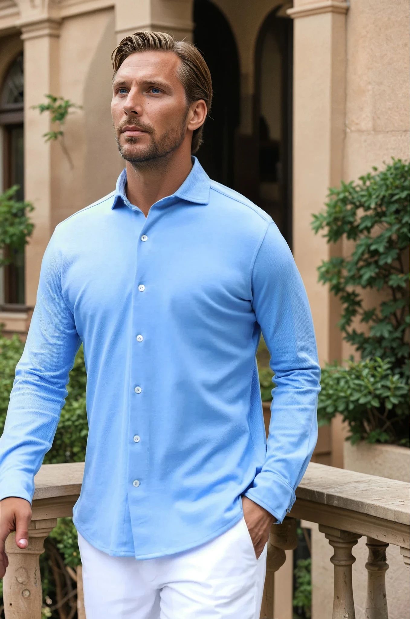 Chemise Enzo en coton piqué - Azur-CHEMISE HOMME-Curling-Paris