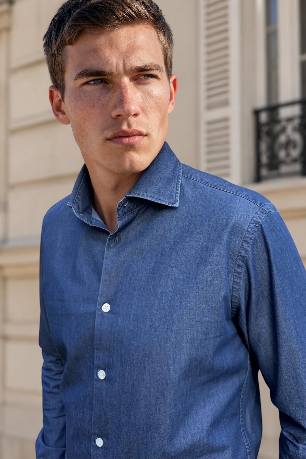 Chemise Gino en coton - Bleu moyen-CHEMISE HOMME-Curling-Paris