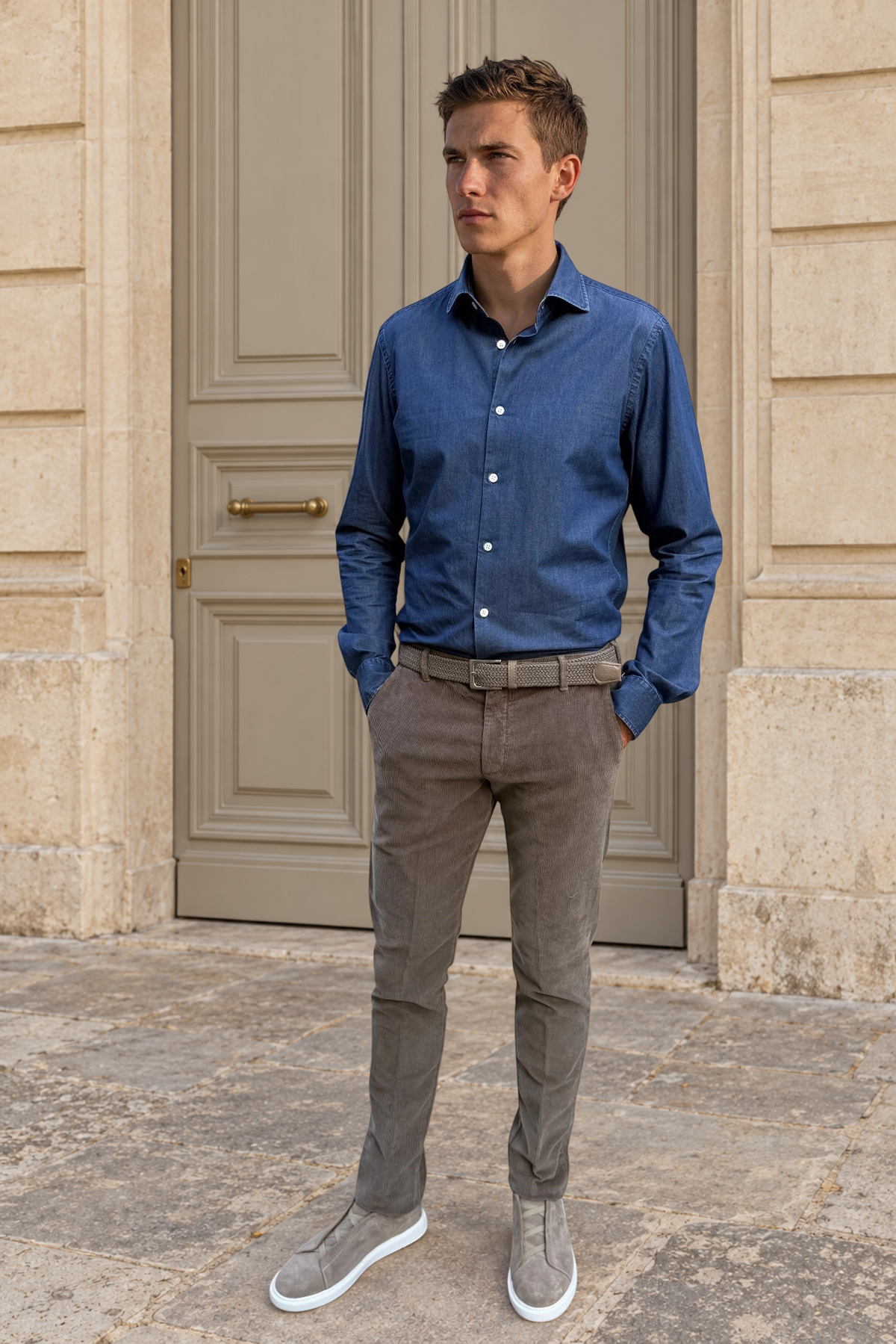 Chemise Gino en coton - Bleu moyen-CHEMISE HOMME-Curling-Paris