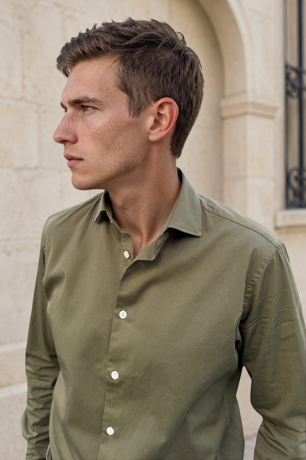 Chemise Gino en coton - Kaki-CHEMISE HOMME-Curling-Paris