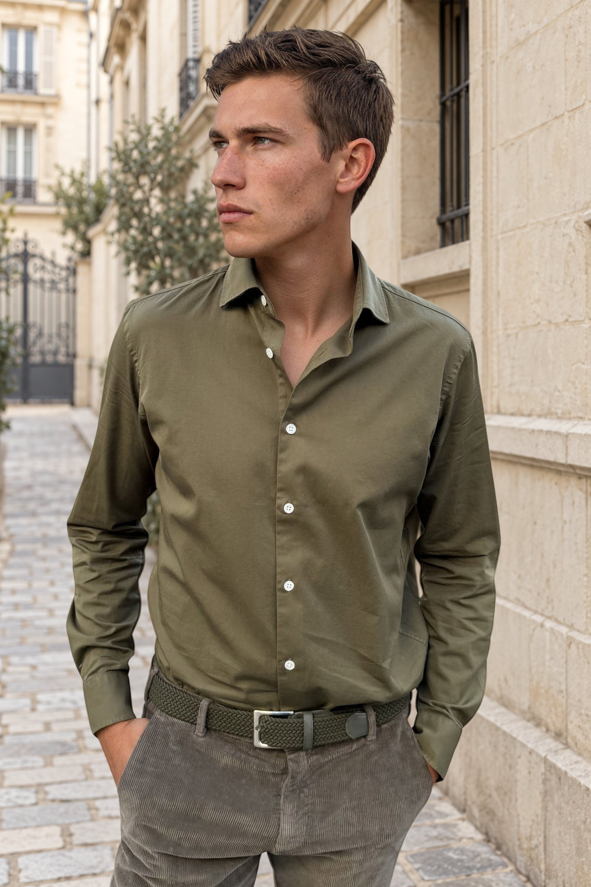 Chemise Gino en coton - Kaki-CHEMISE HOMME-Curling-Paris